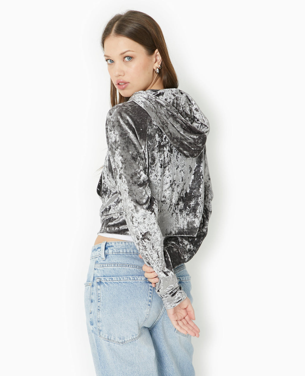 Sweat zippé en velours avec capuche