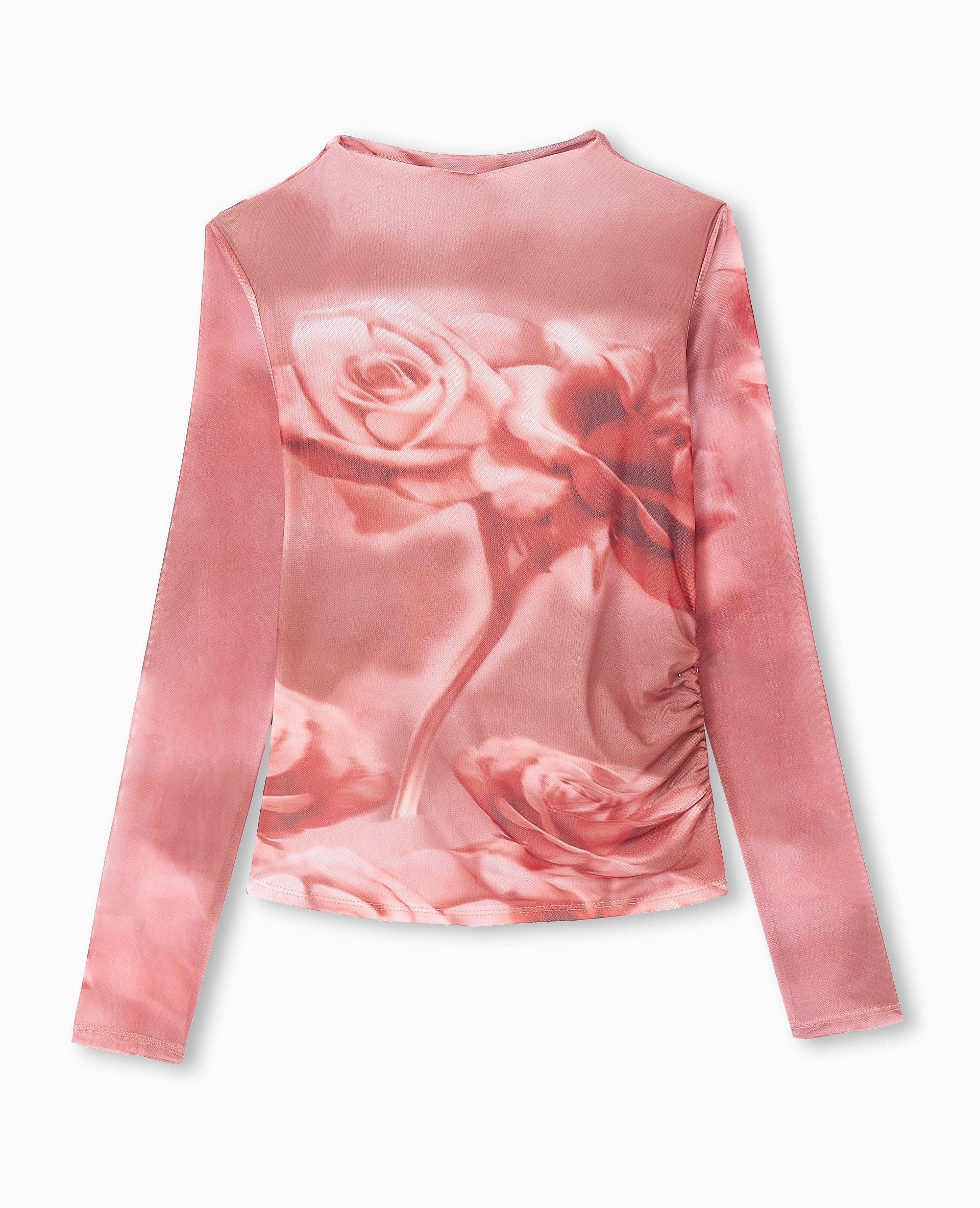 Top manches longues en résille motif roses