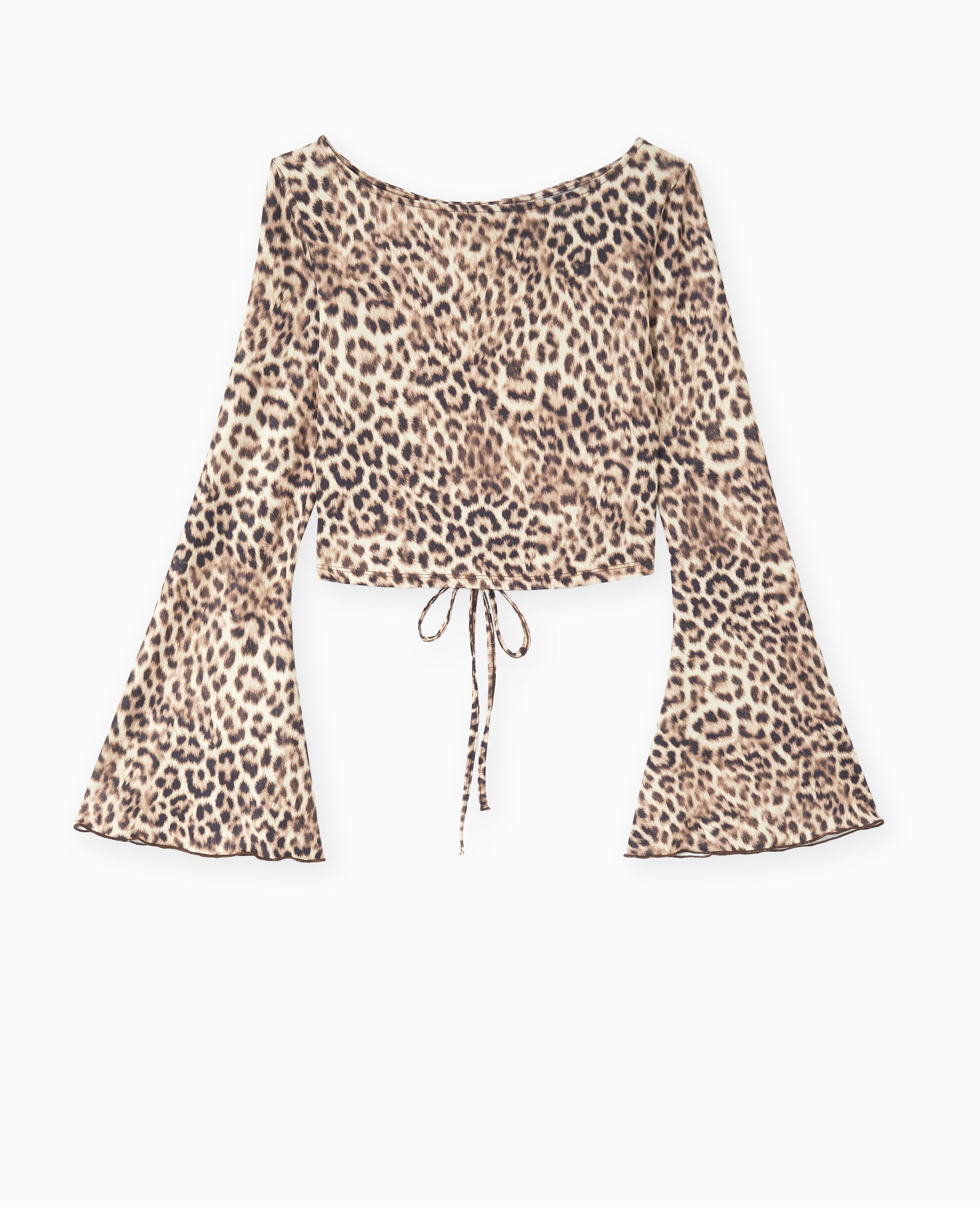Top dos-nu manches flare motif léopard
