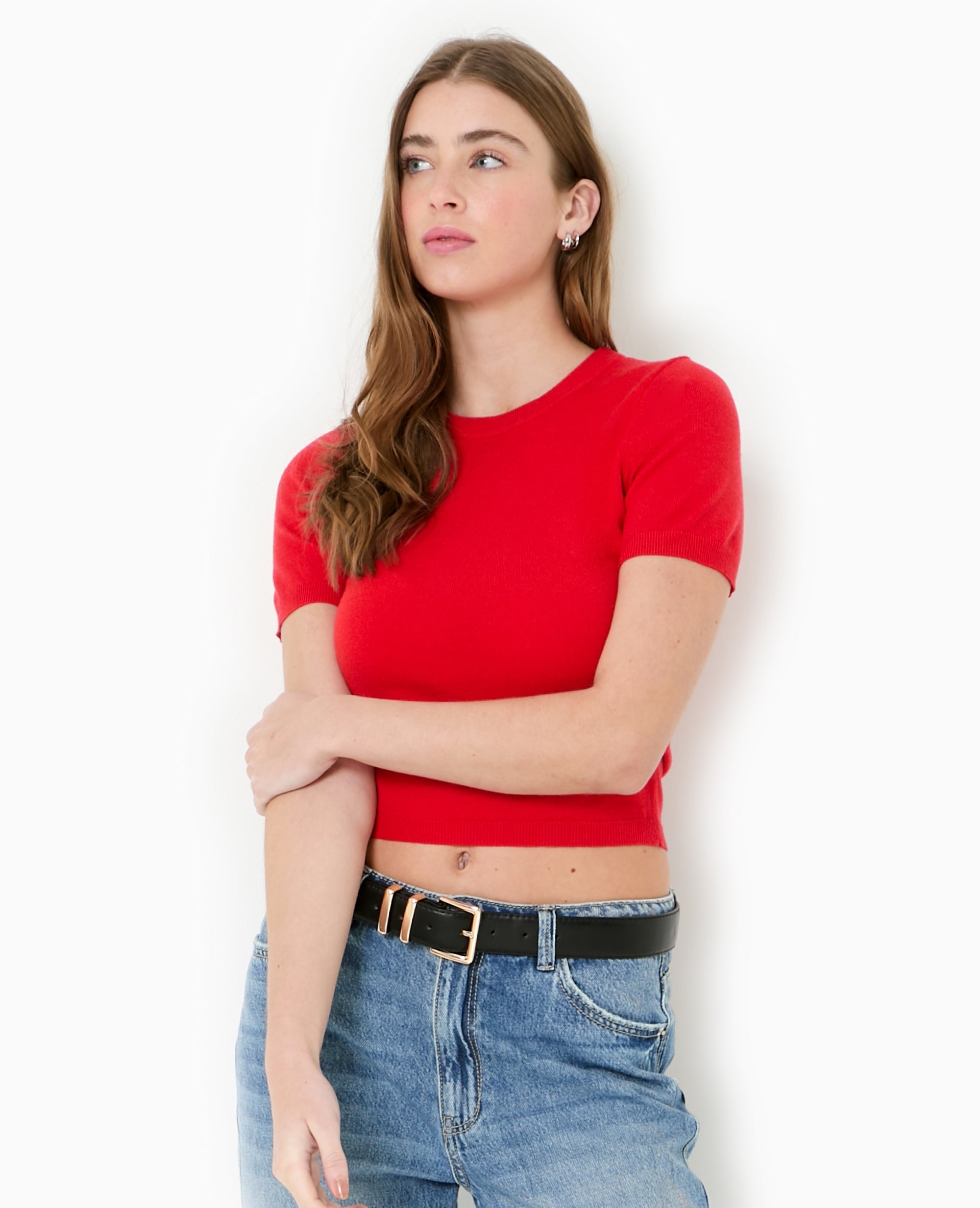 Pull manches courtes en maille fine