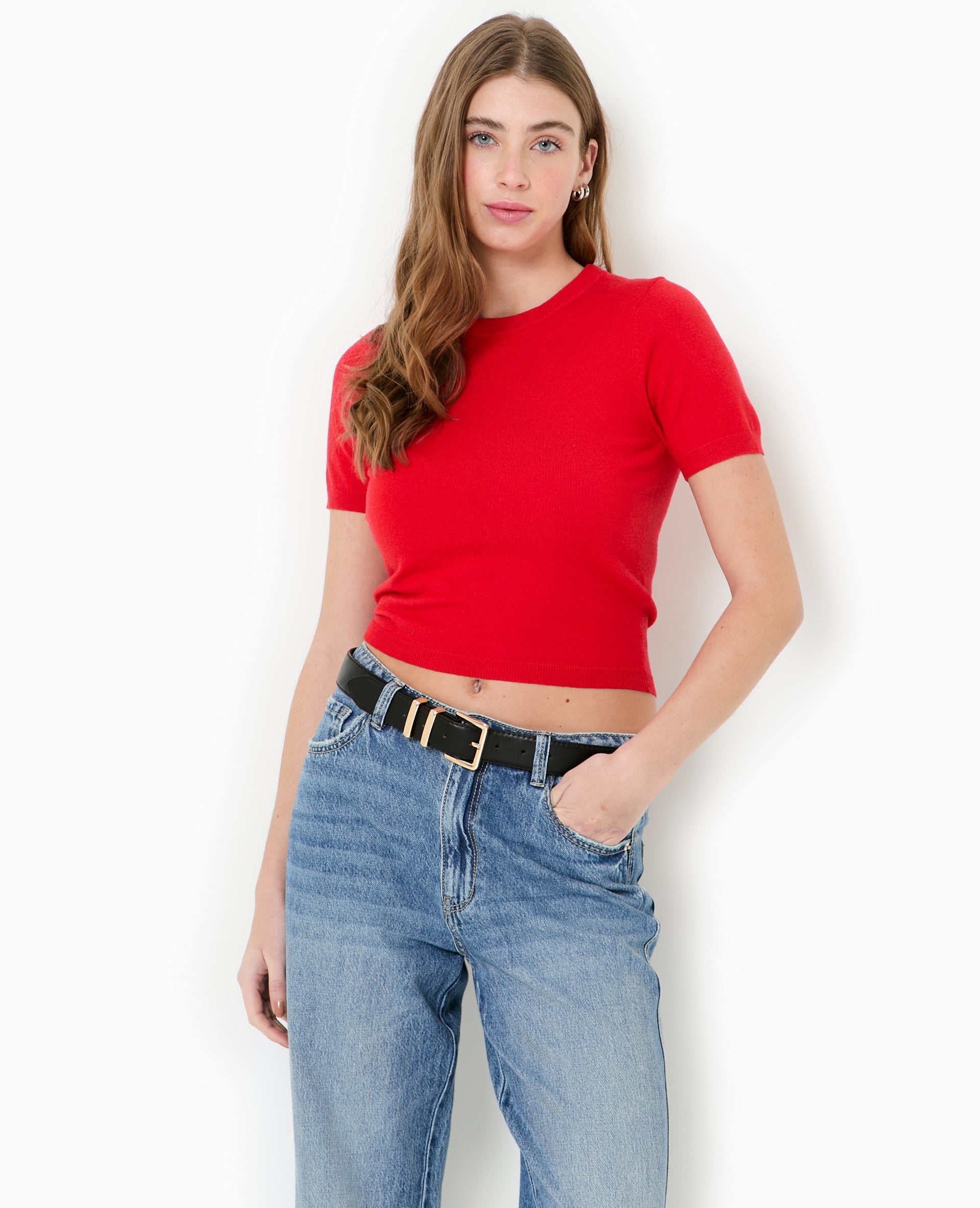 Pull manches courtes en maille fine