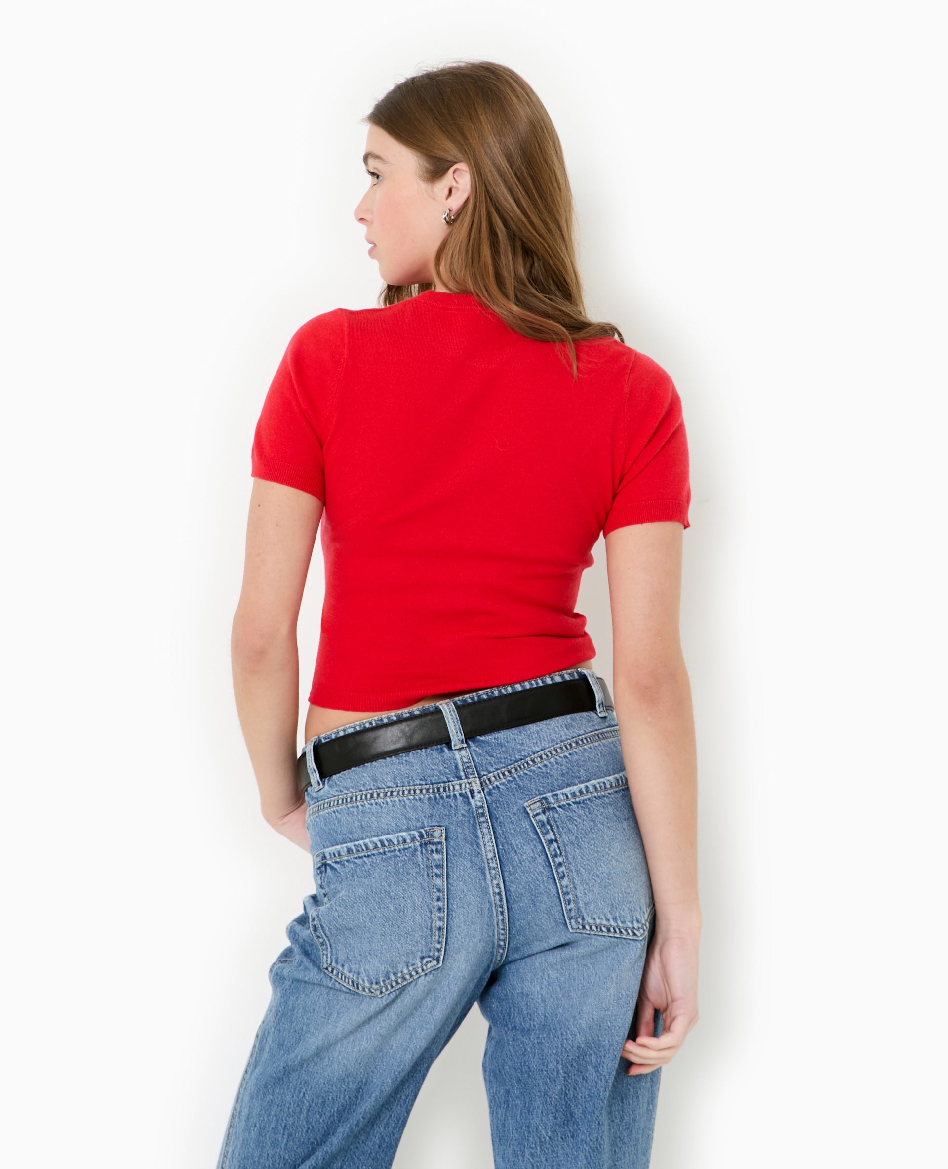 Pull manches courtes en maille fine