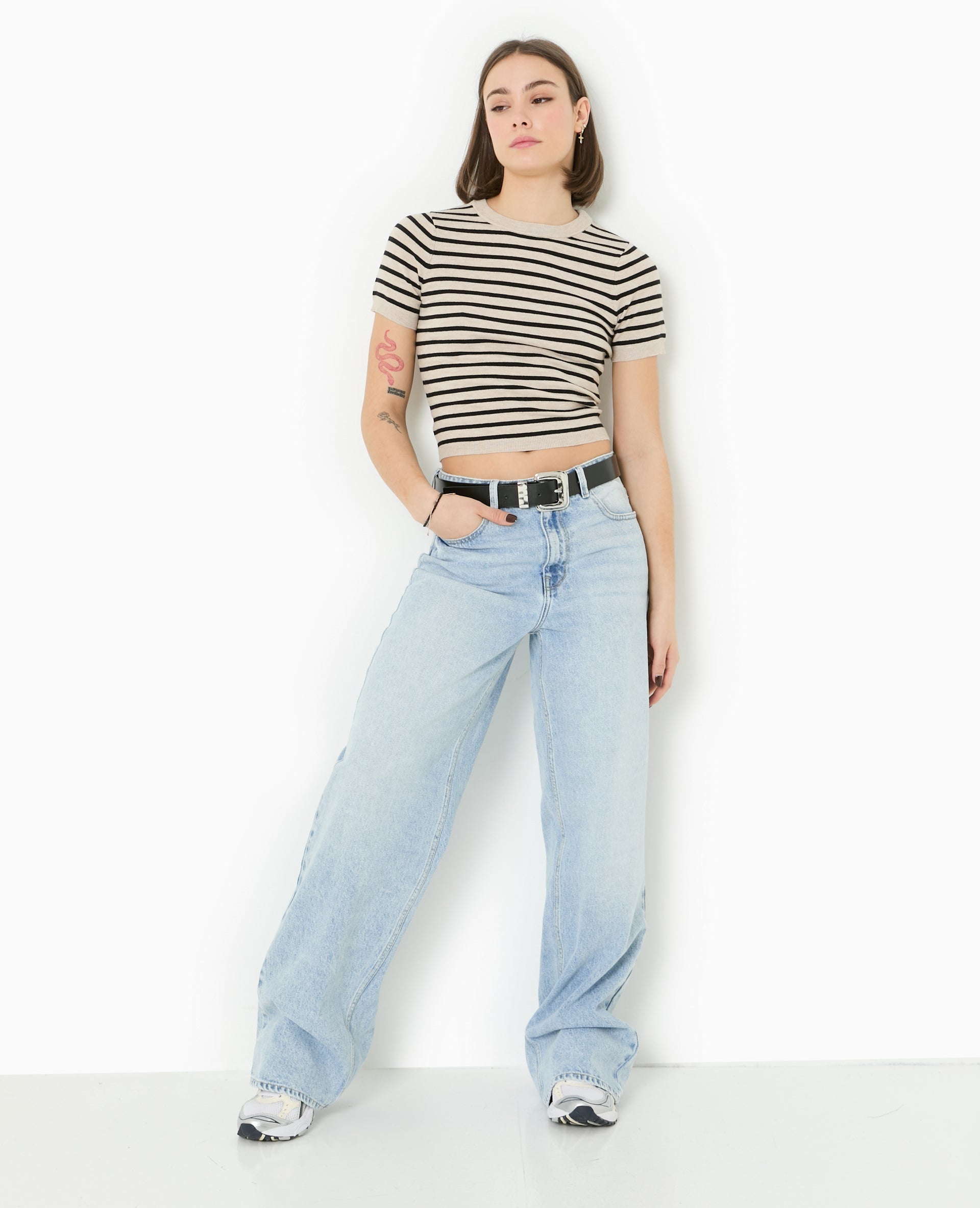 Pull manches courtes en maille fine