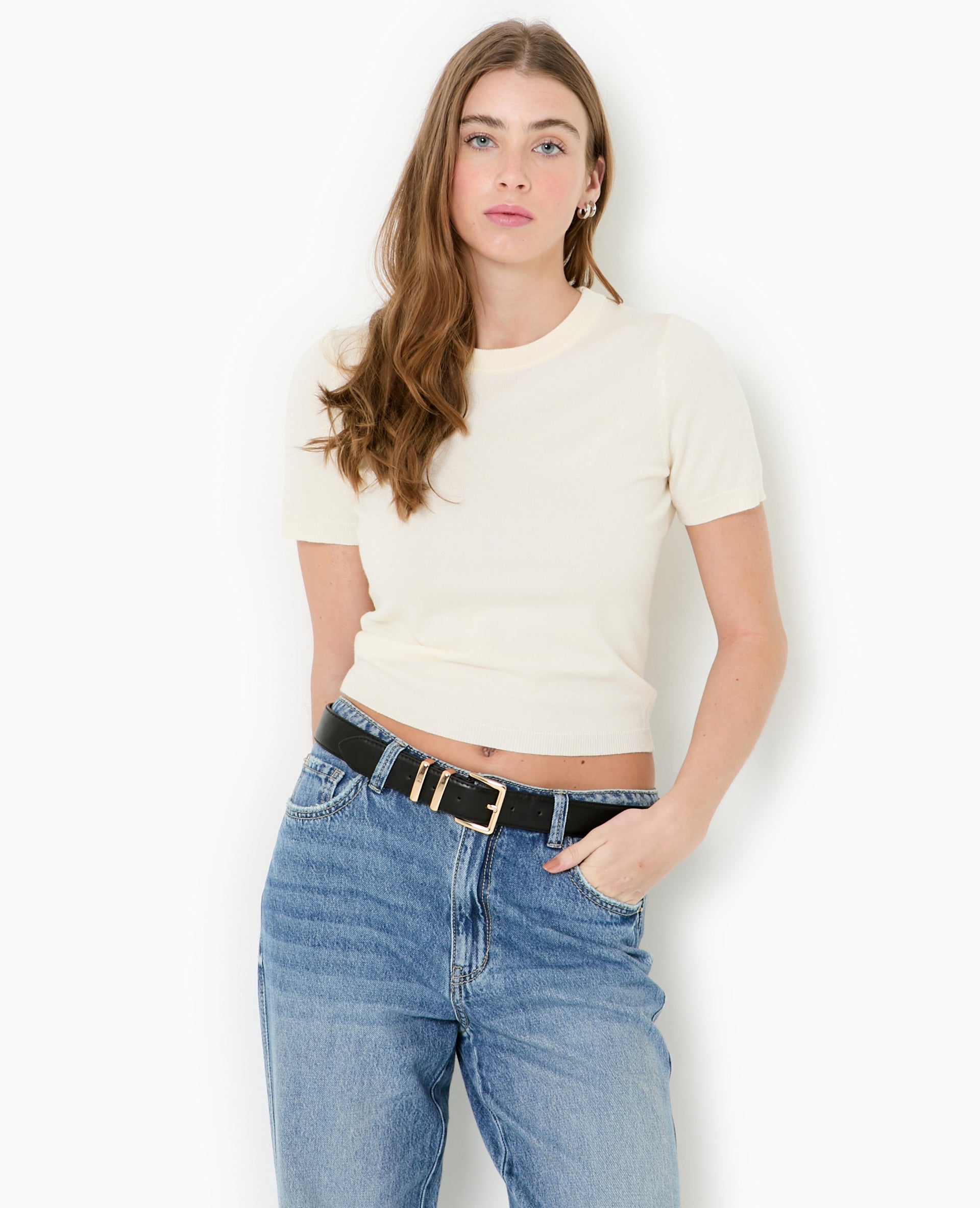 Pull manches courtes en maille fine