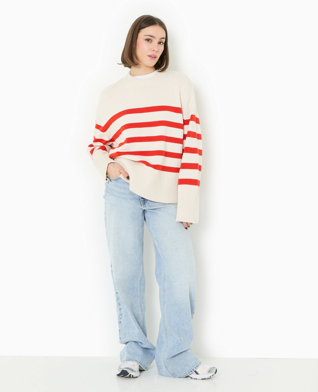 Pull oversize rayé avec grands bord-côtes