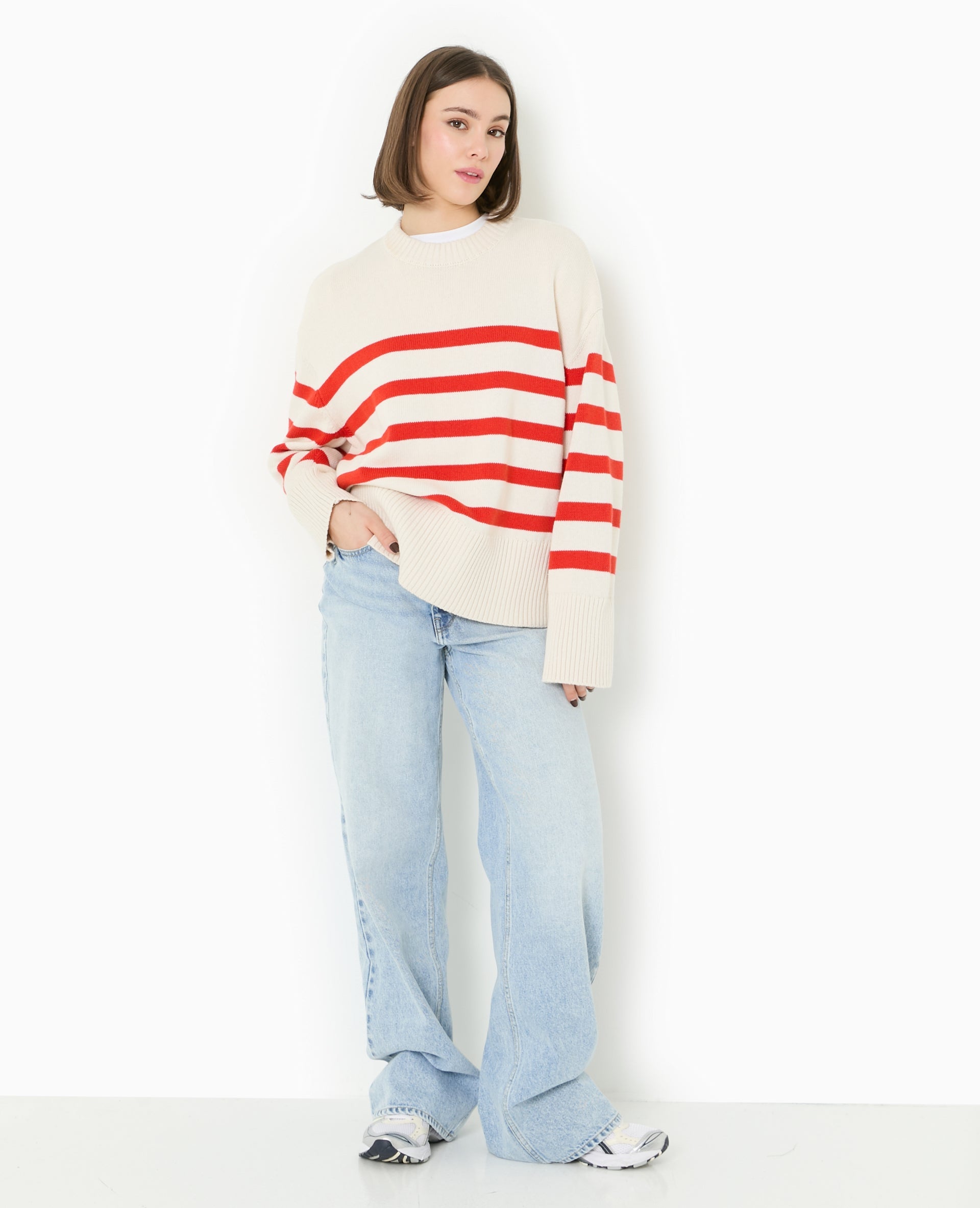 Pull oversize rayé avec grands bord-côtes