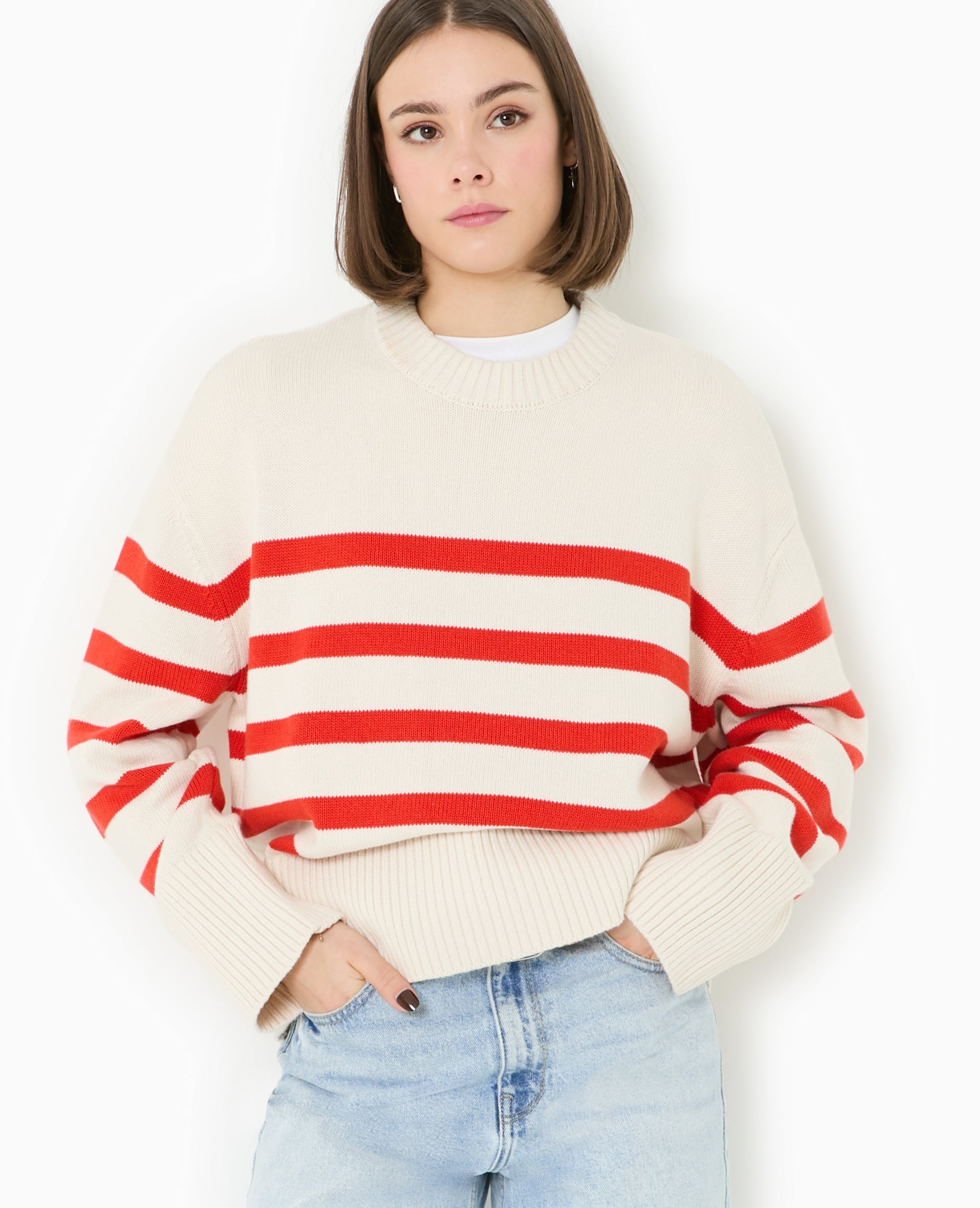 Pull oversize rayé avec grands bord-côtes