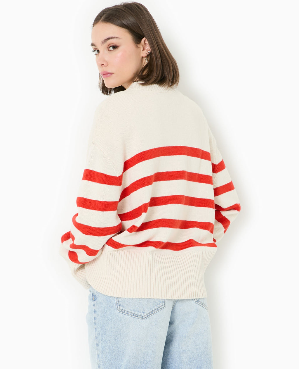 Pull oversize rayé avec grands bord-côtes