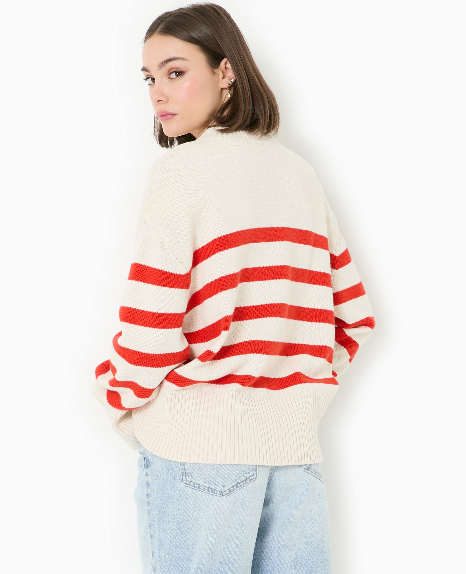 Pull oversize rayé avec grands bord-côtes