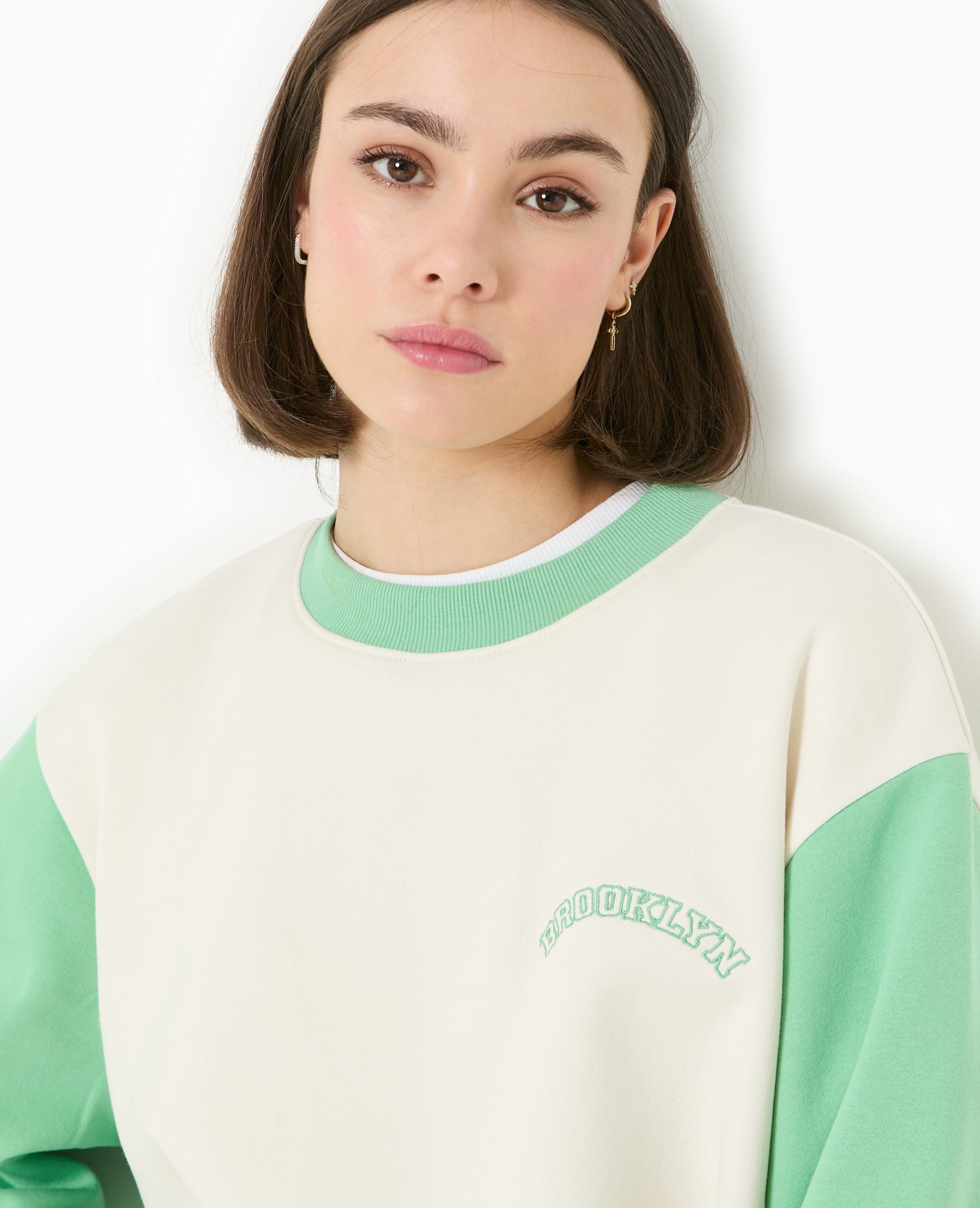 Sweat bicolore avec broderie poitrine et dos