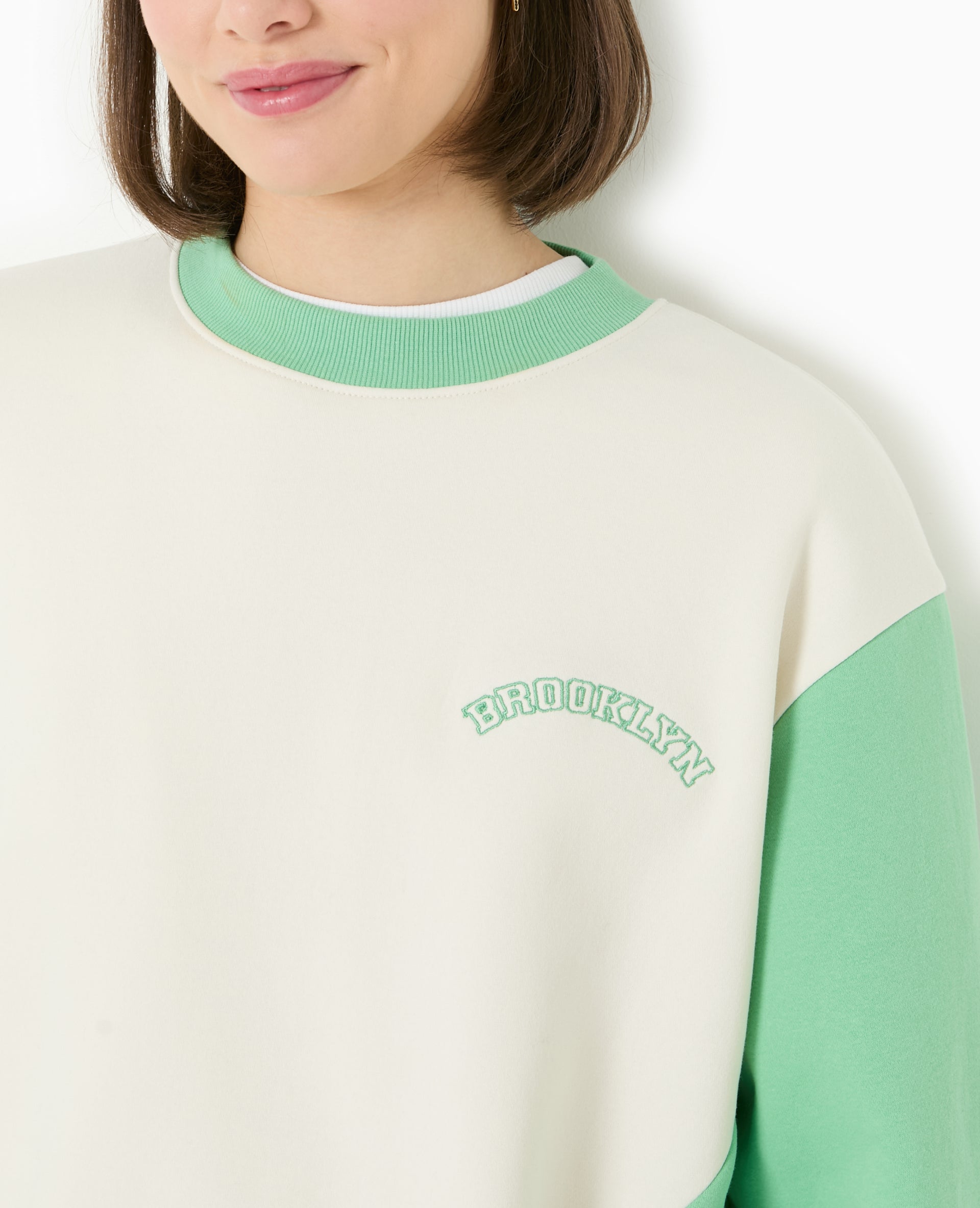 Sweat bicolore avec broderie poitrine et dos