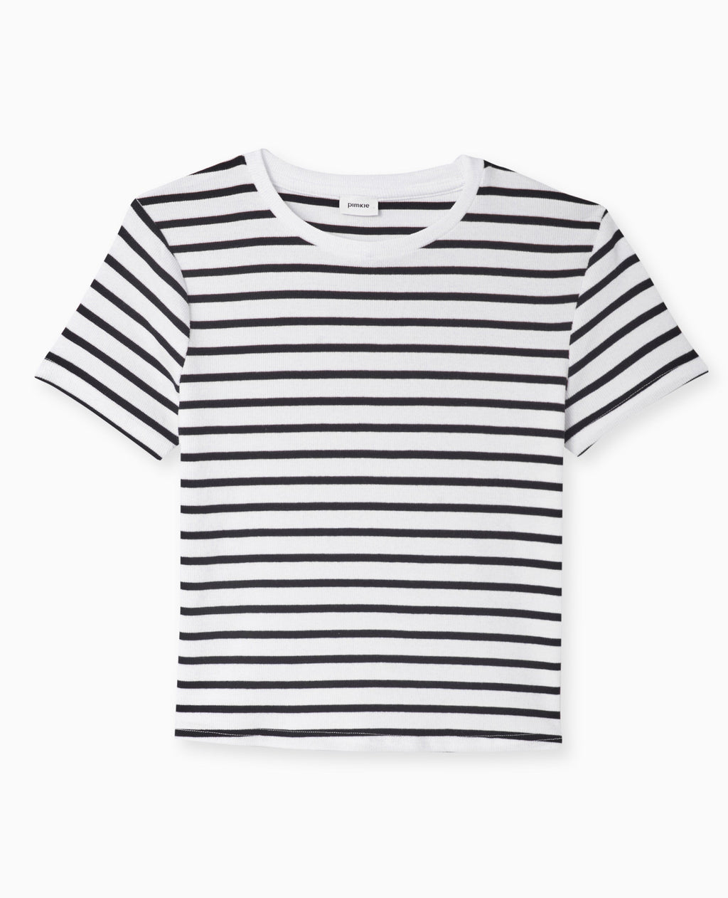 T-shirt court en maille côtelée rayée