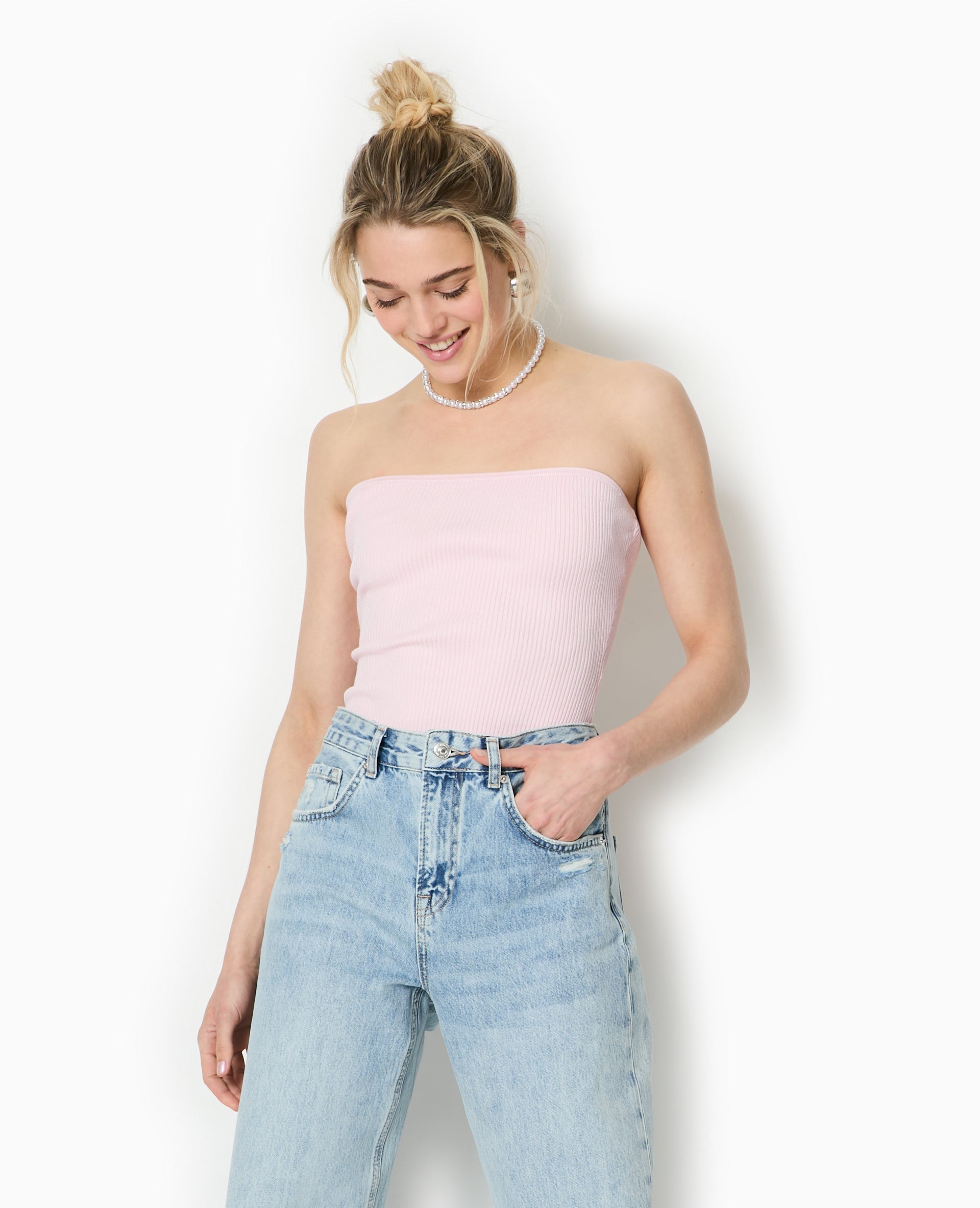 Top bustier en maille côtelée