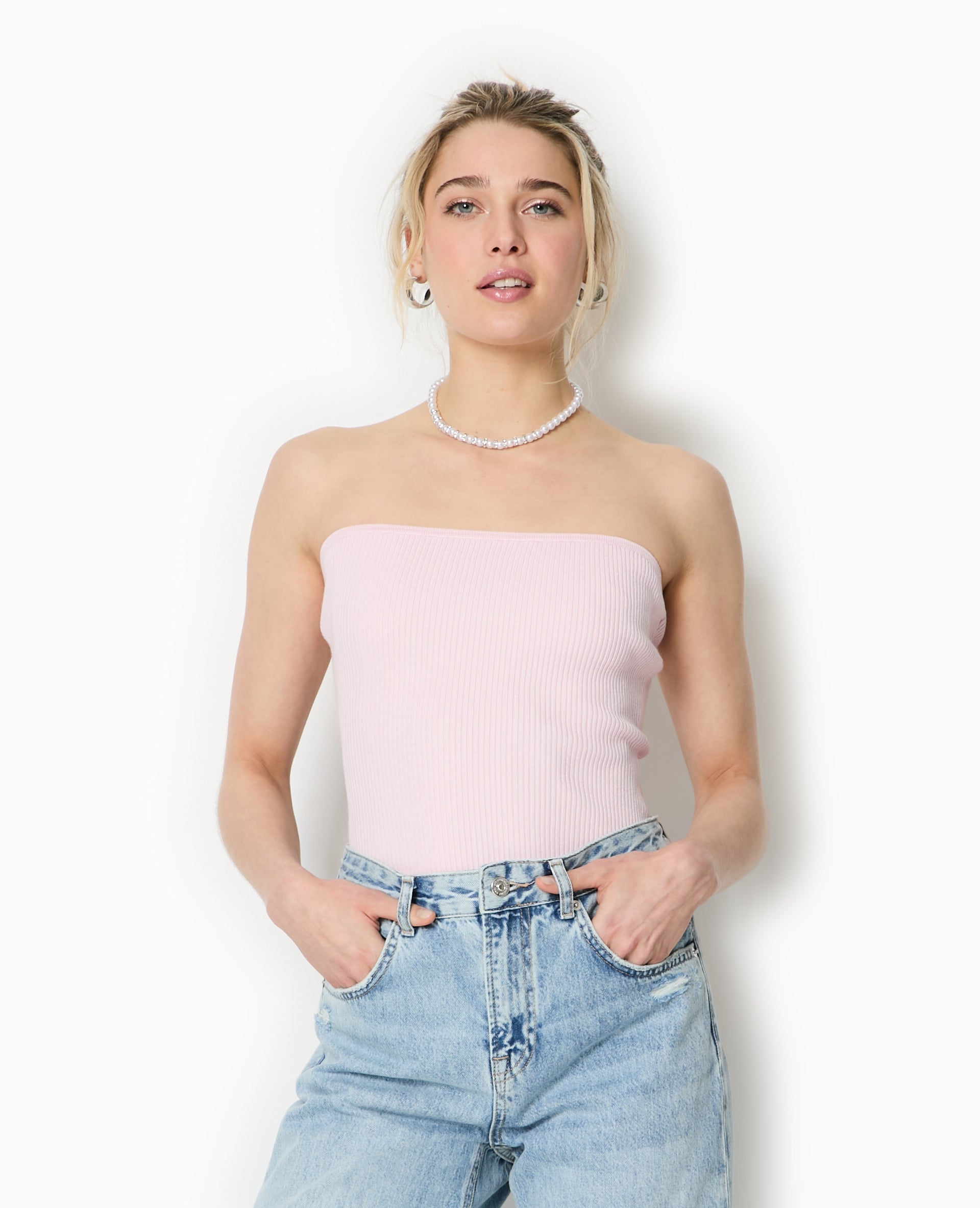 Top bustier en maille côtelée