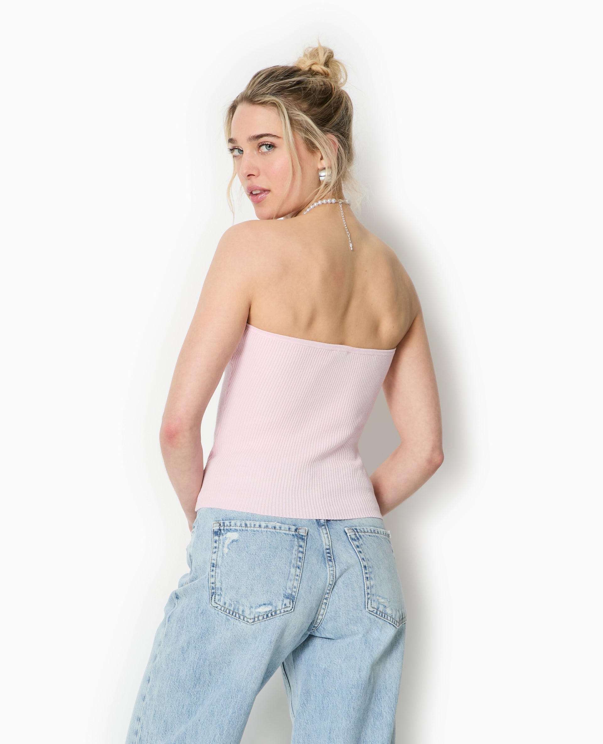 Top bustier en maille côtelée