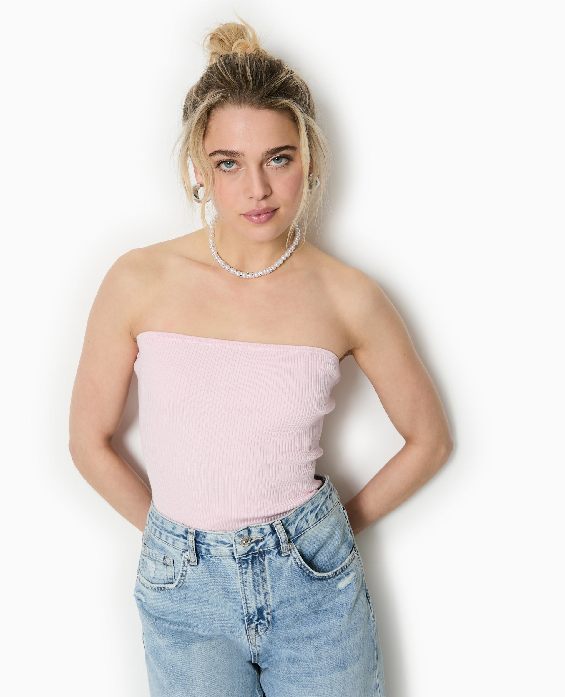 Top bustier en maille côtelée