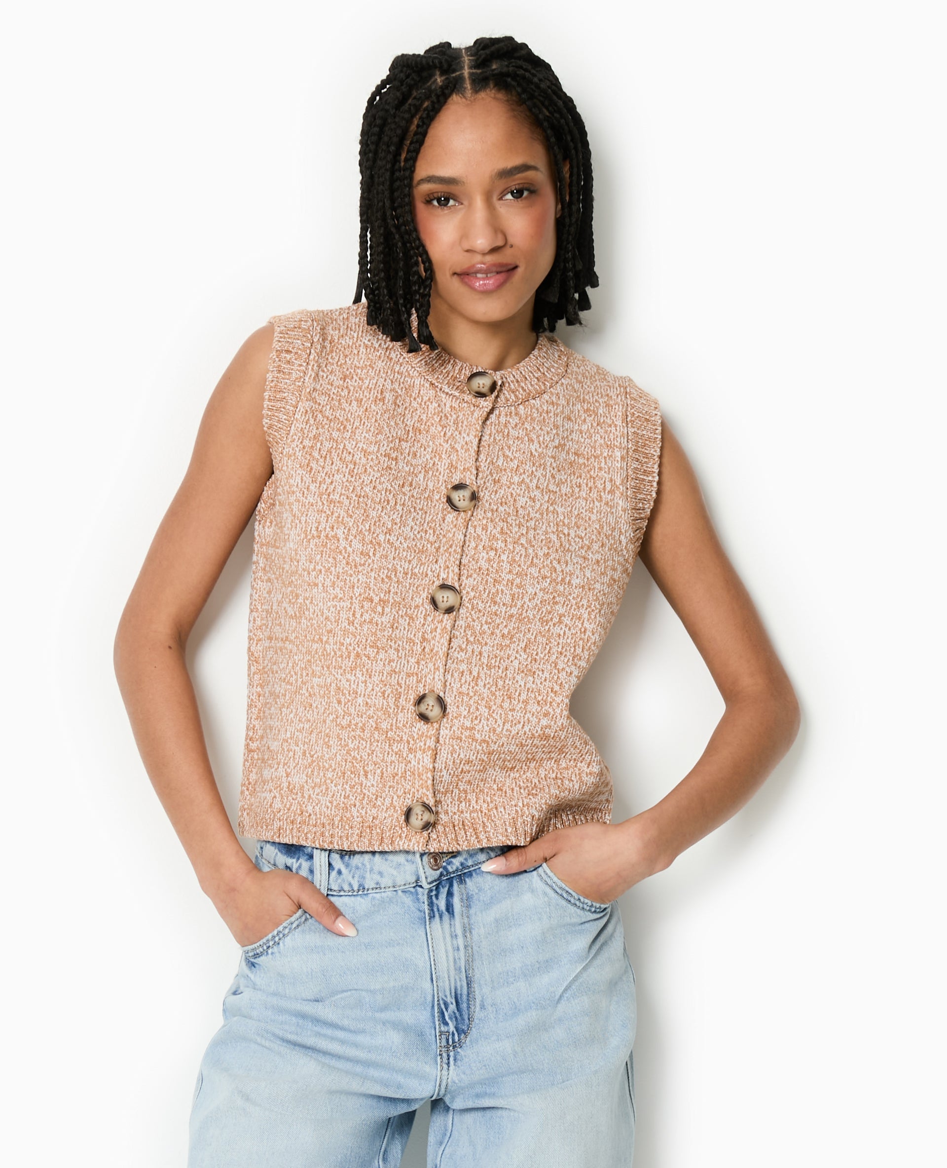 Gilet sans manches en maille moulinée