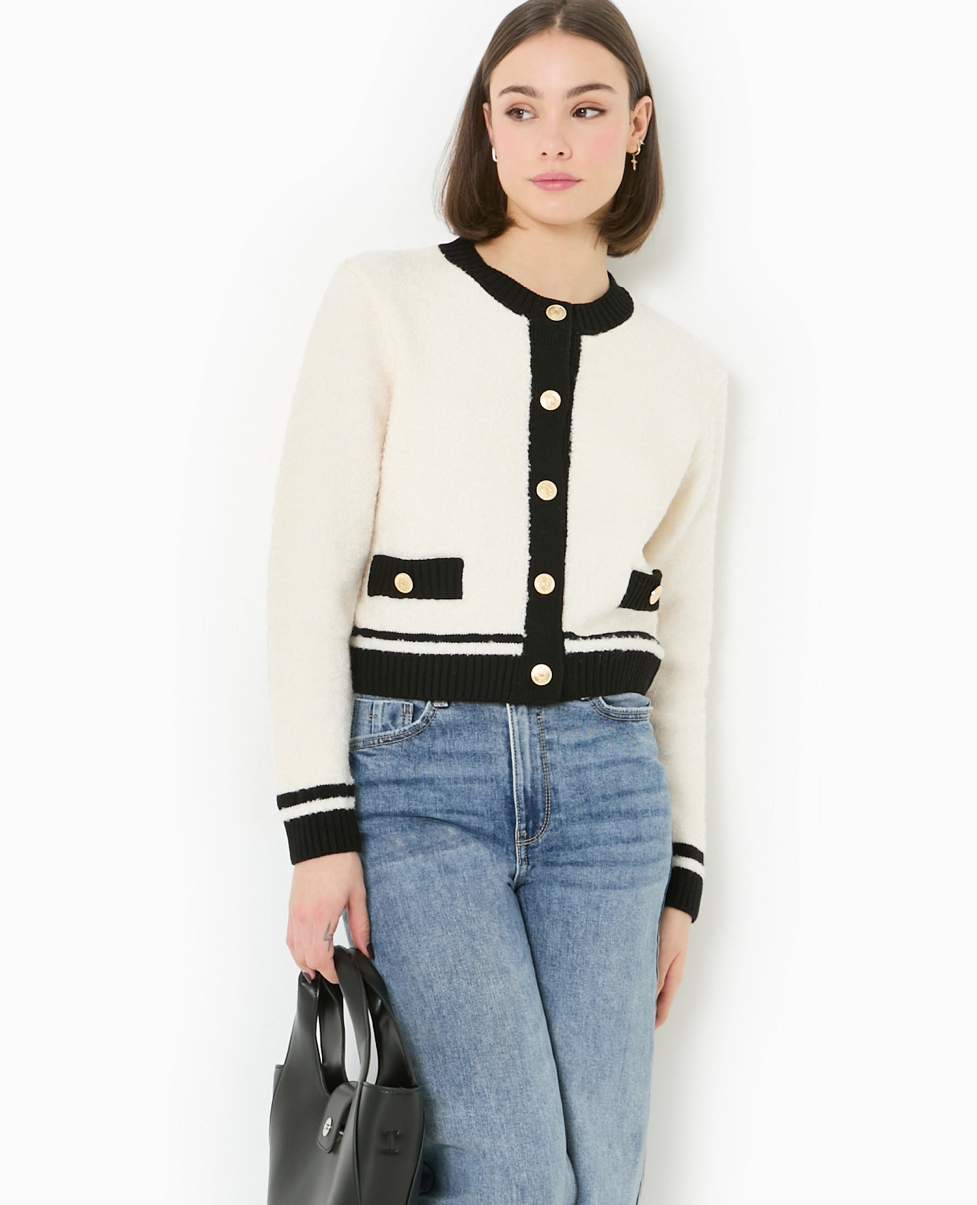 Gilet col rond avec bords contrastés
