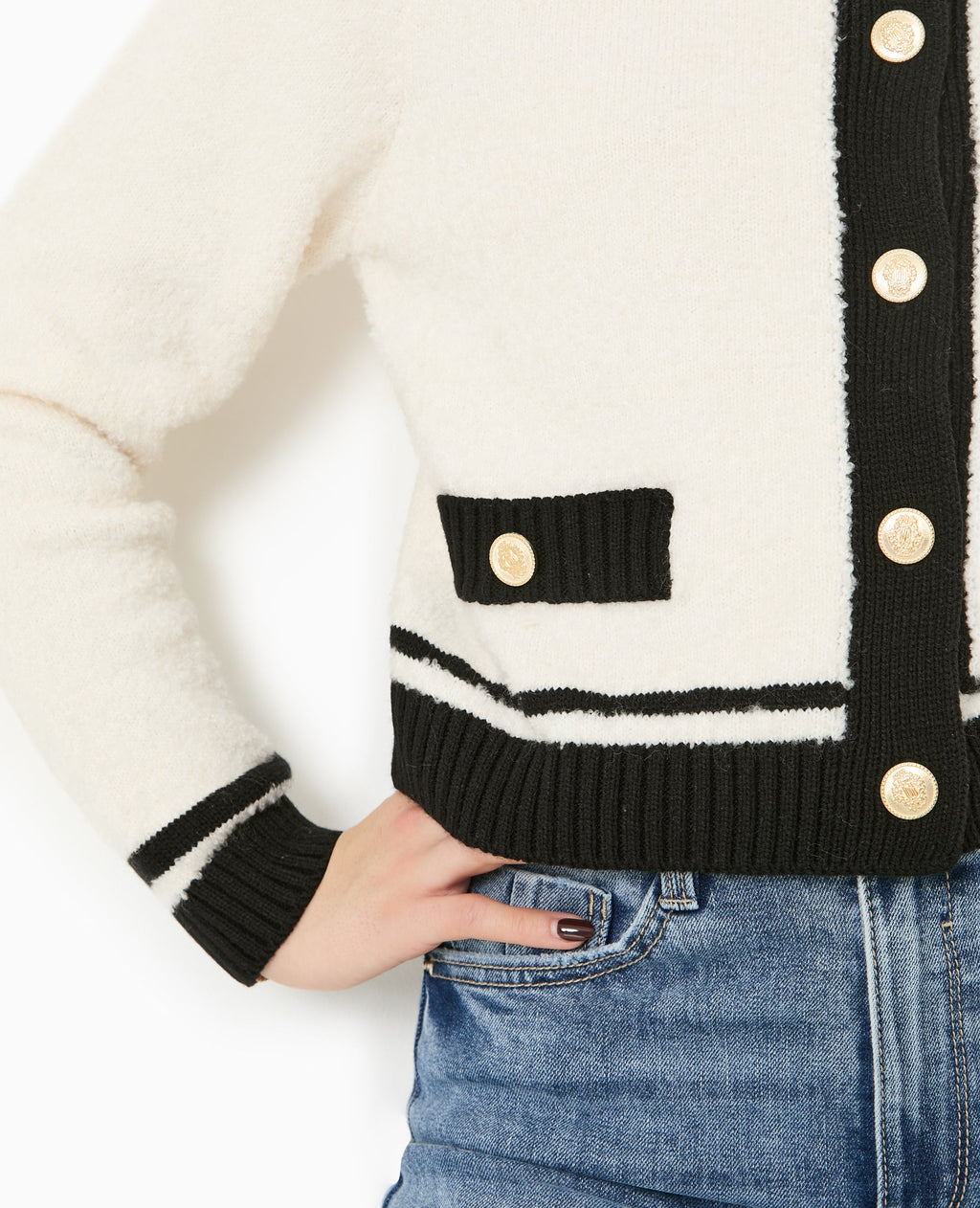 Gilet col rond avec bords contrastés