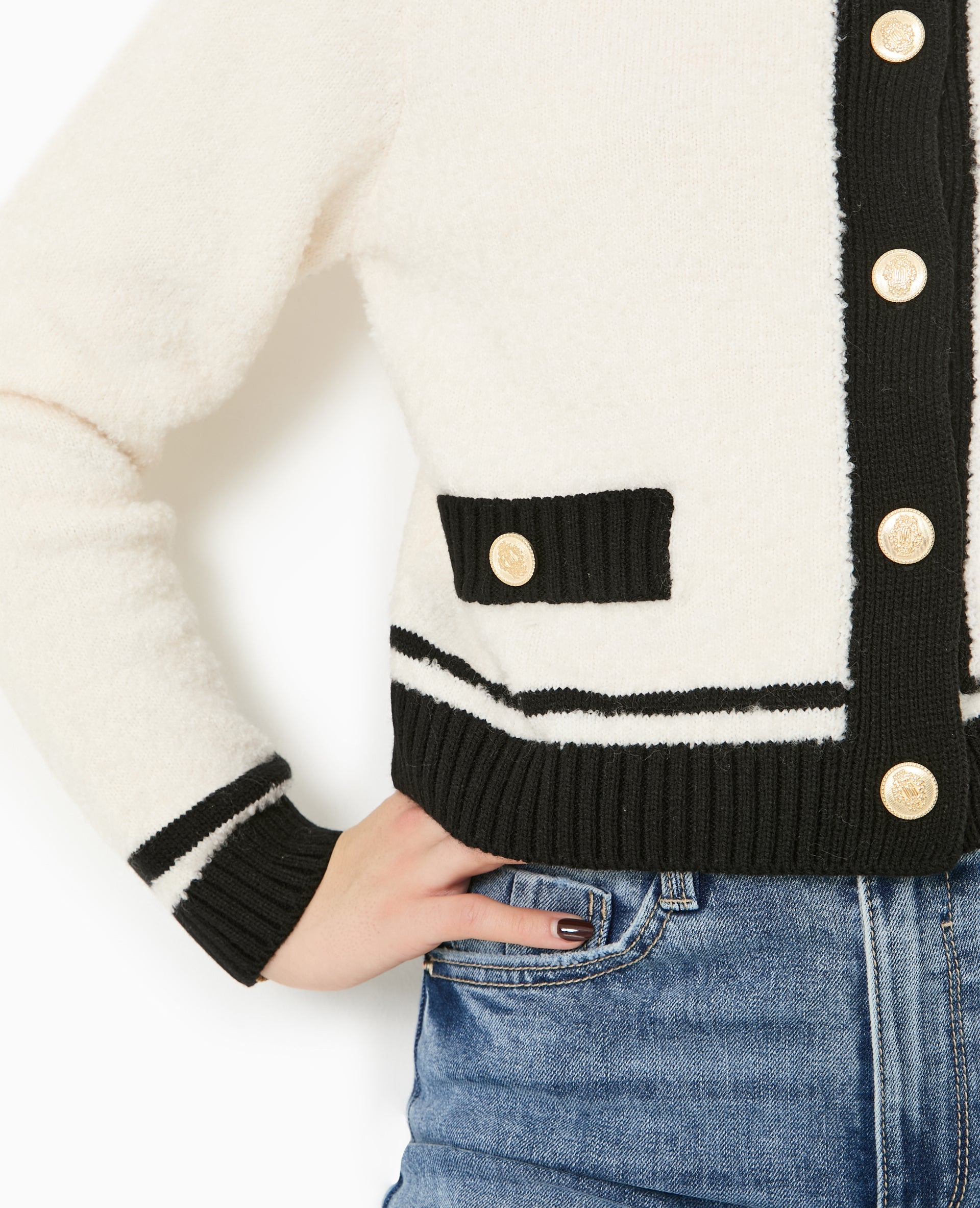 Gilet col rond avec bords contrastés