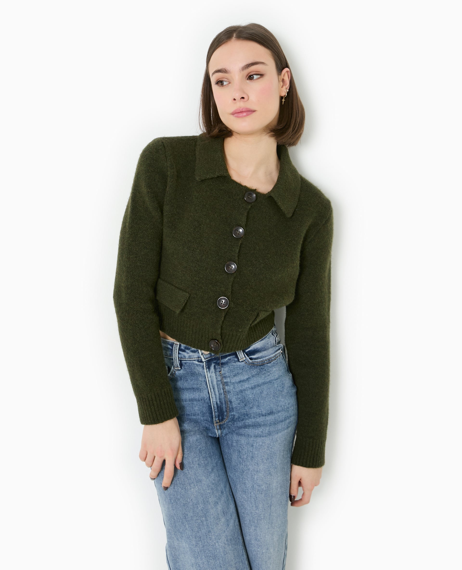 Gilet court avec col