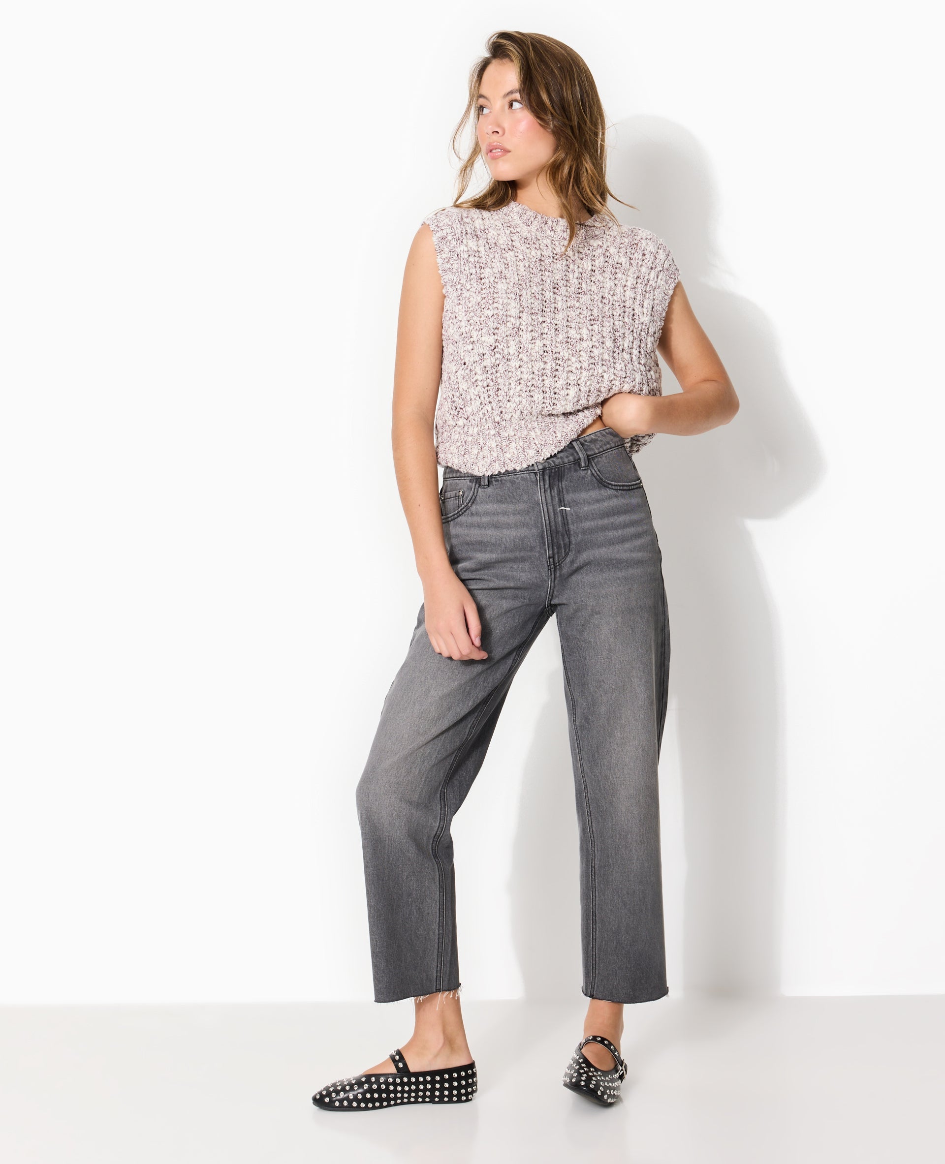 Pull sans manches en maille moulinée