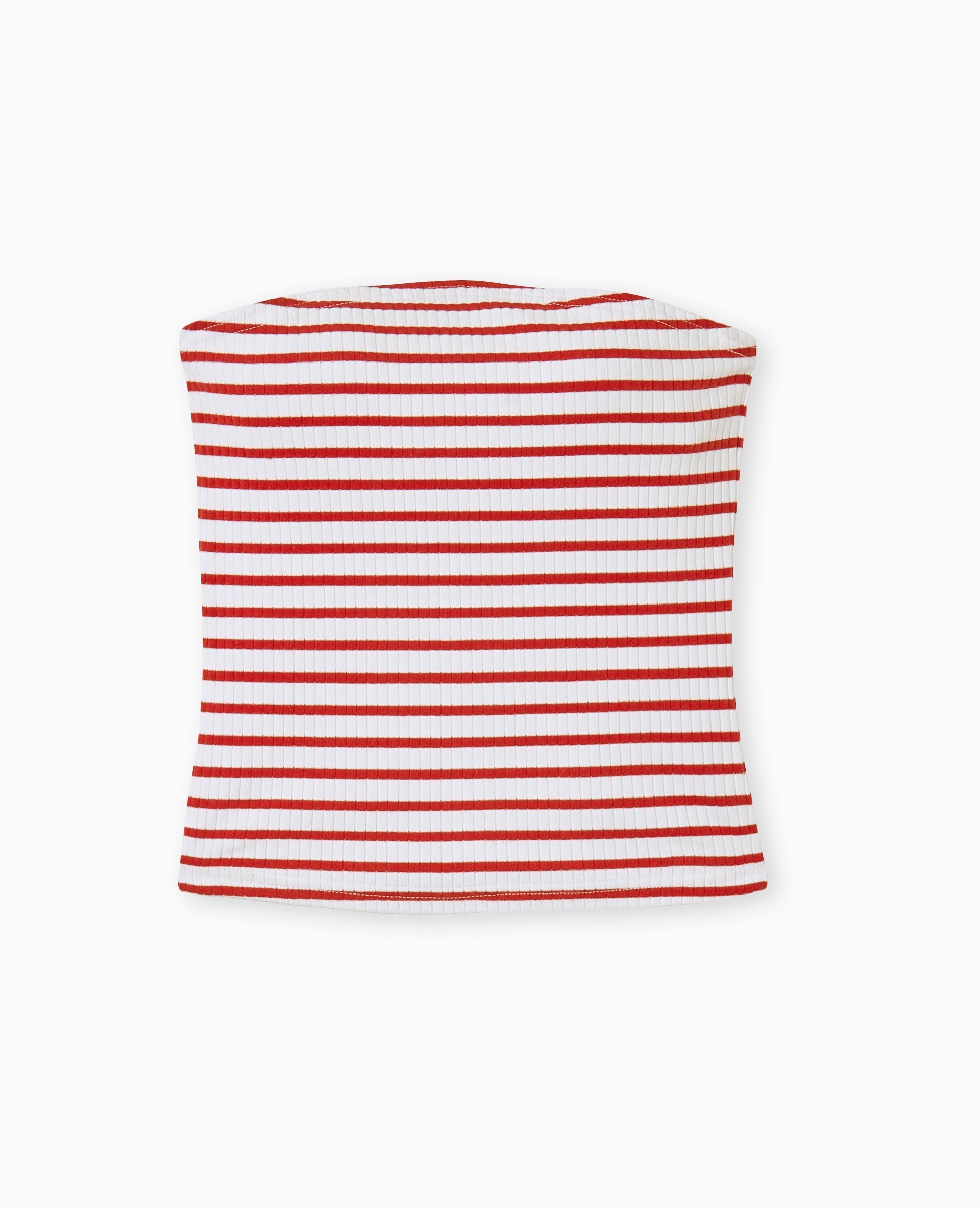 Top bandeau en maille côtelée rayée