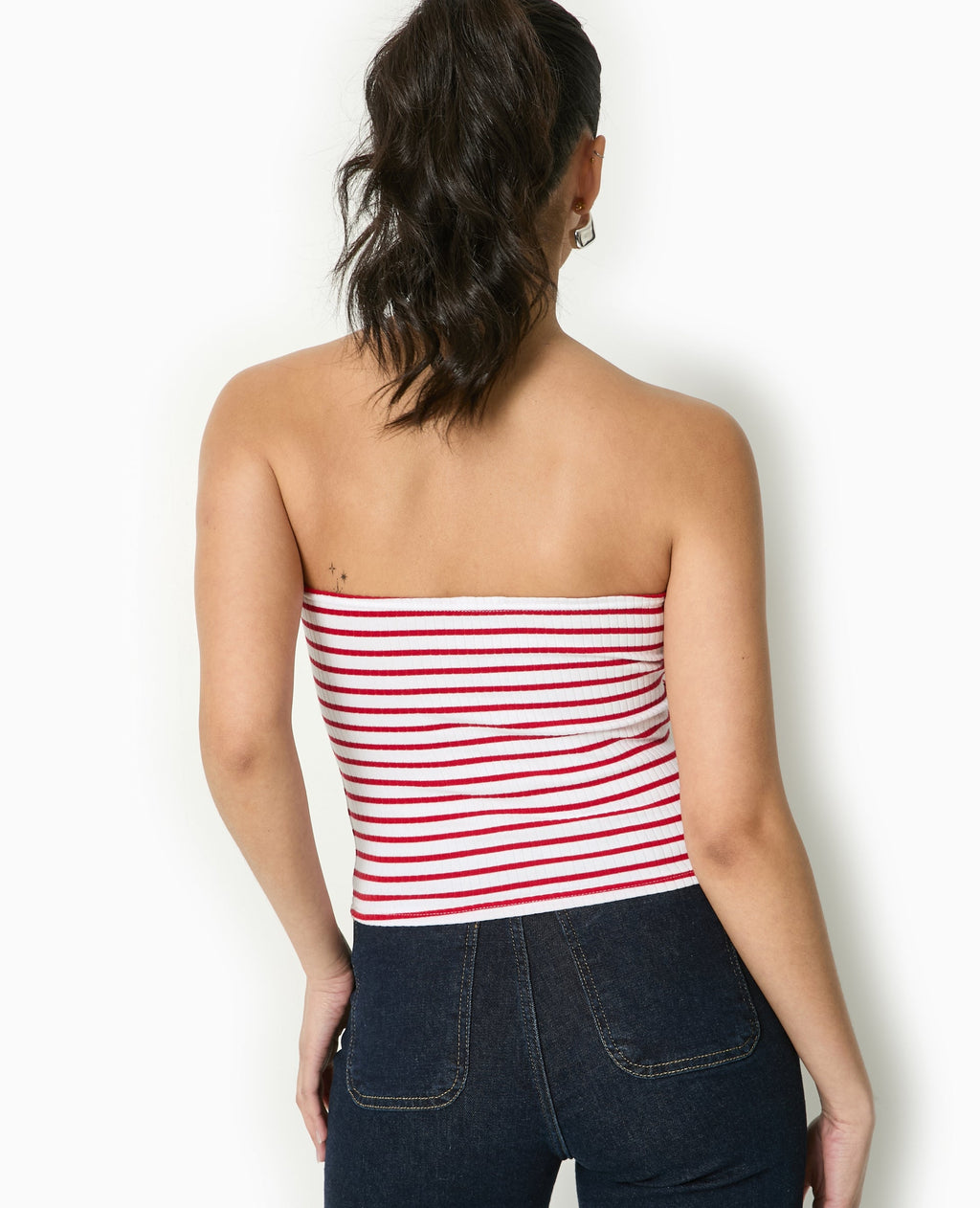 Top bandeau en maille côtelée rayée