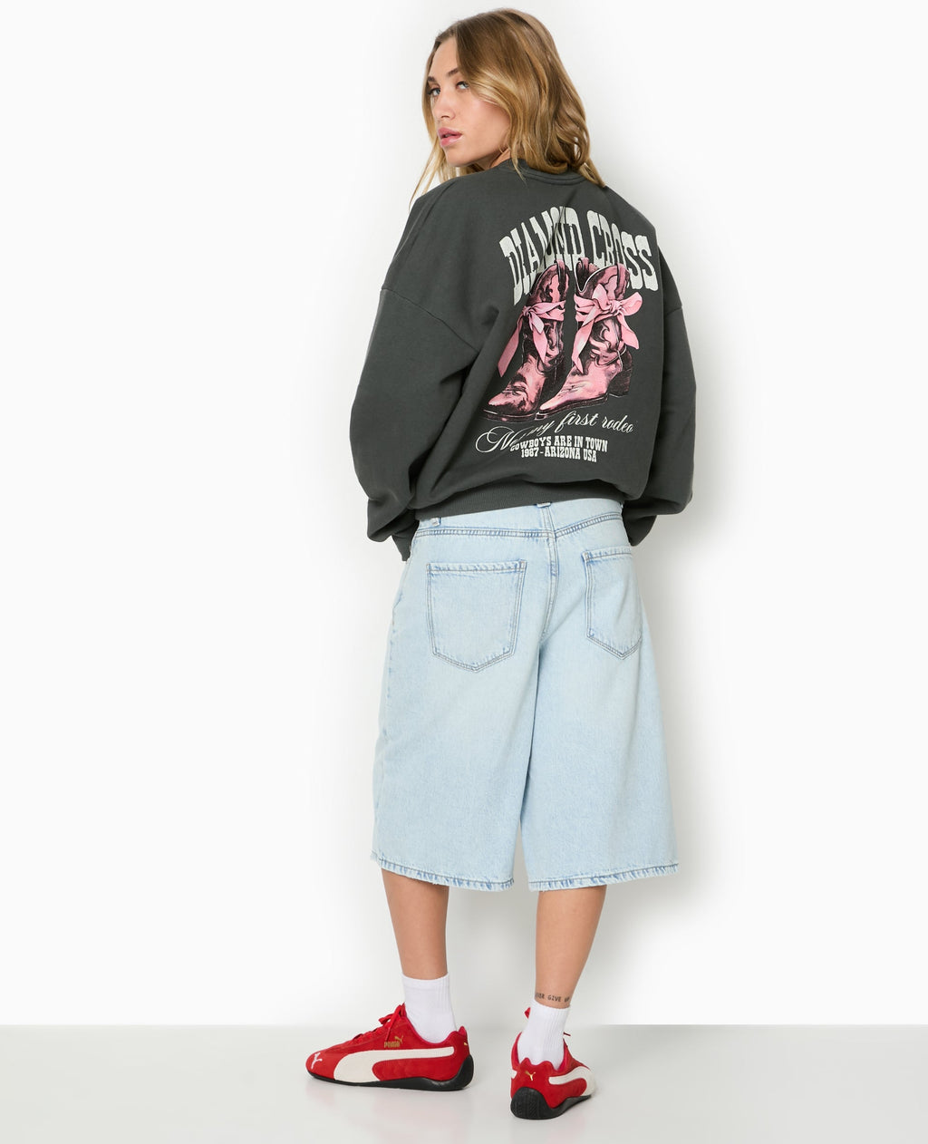 Sweat col rond avec print poitrine et dos