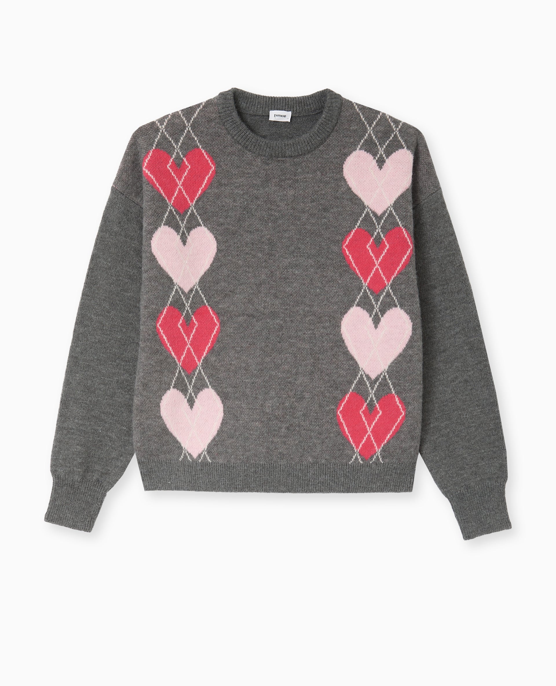 Pull col rond motif jacquard et cœurs