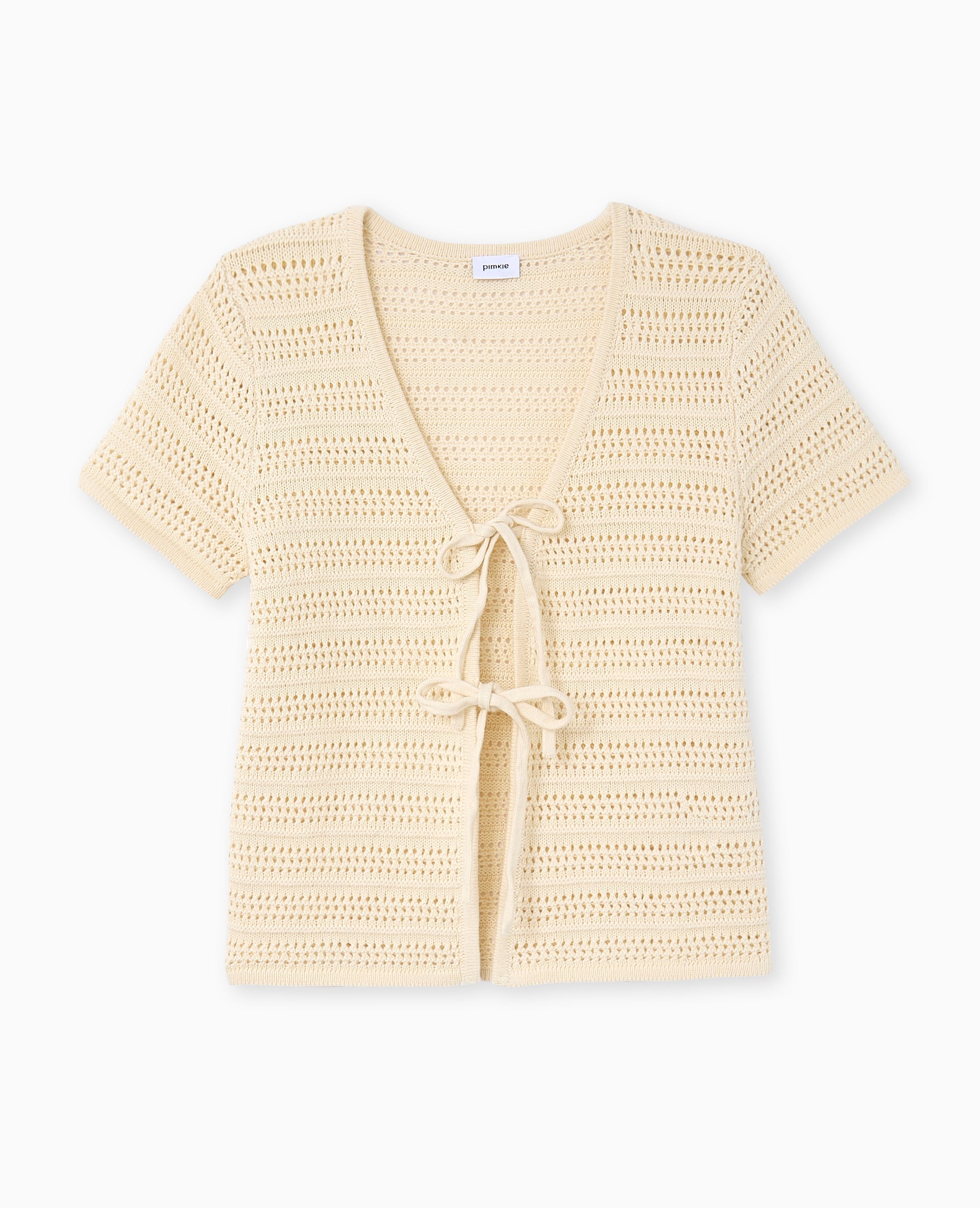 Gilet ajouré manches courtes avec nouettes