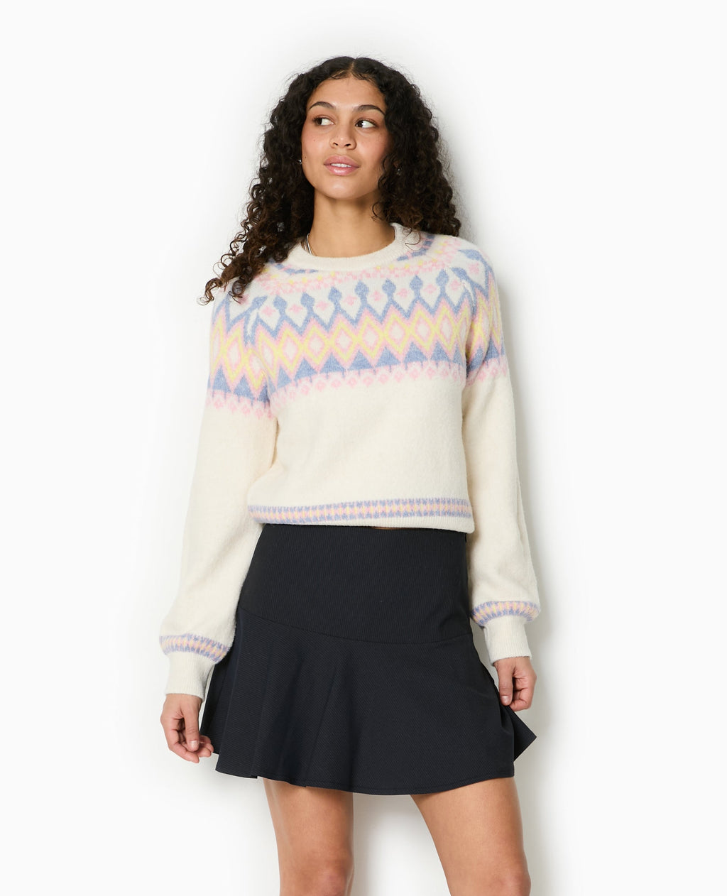 Pull col rond motif jacquard
