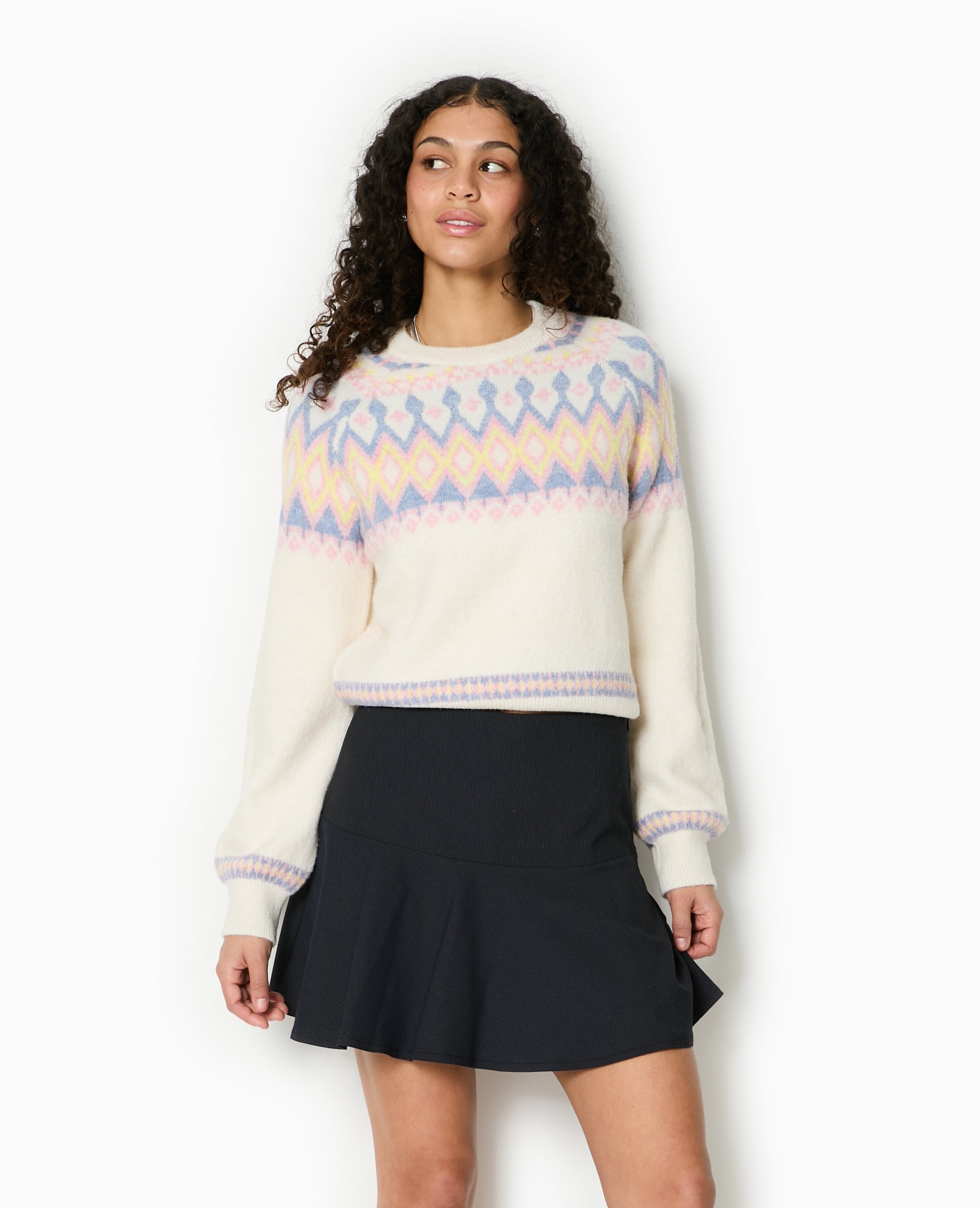 Pull col rond motif jacquard