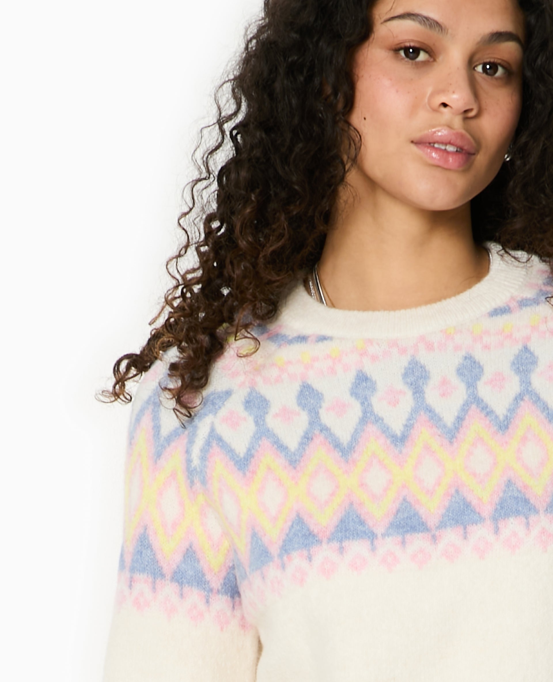 Pull col rond motif jacquard