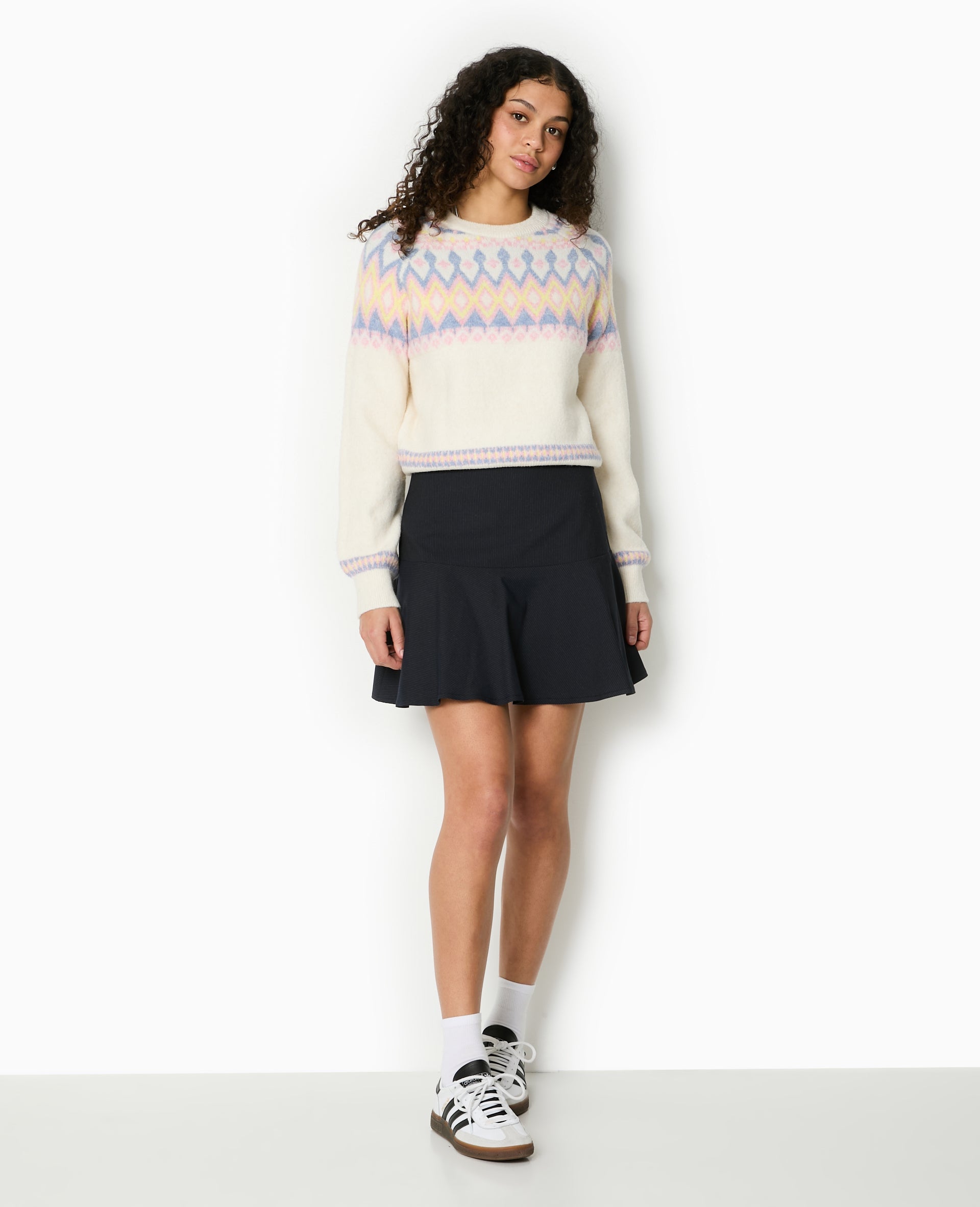 Pull col rond motif jacquard