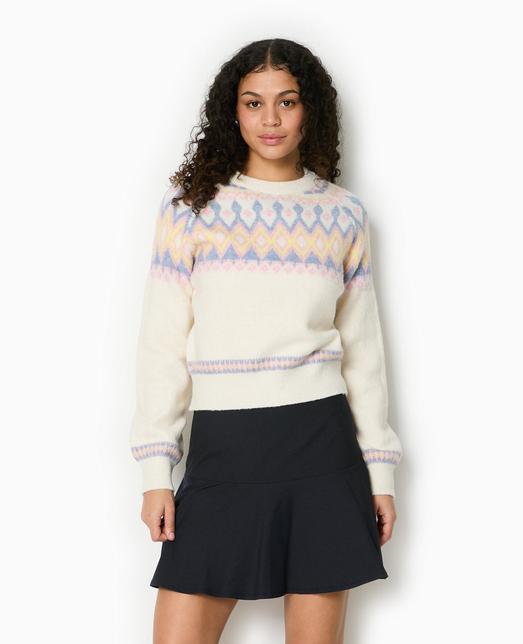 Pull col rond motif jacquard