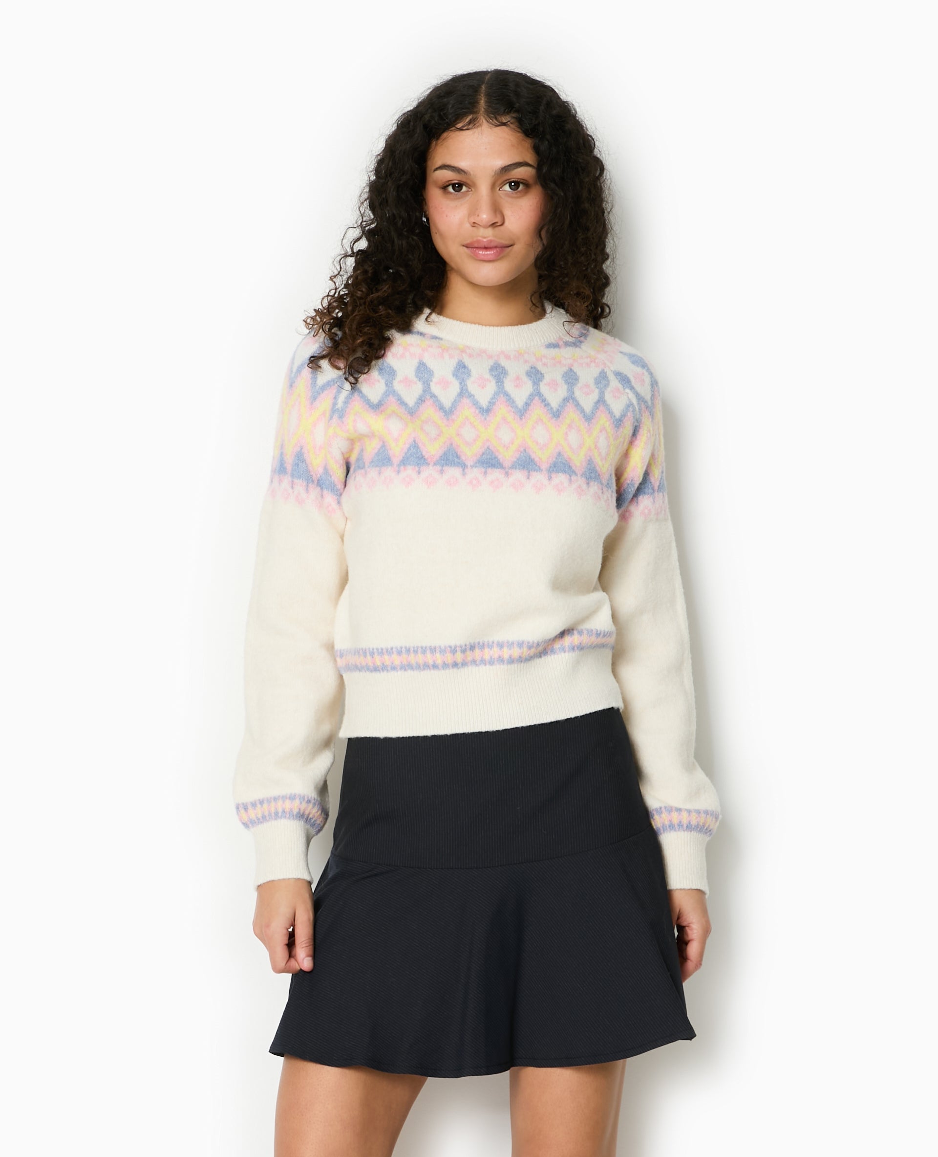 Pull col rond motif jacquard