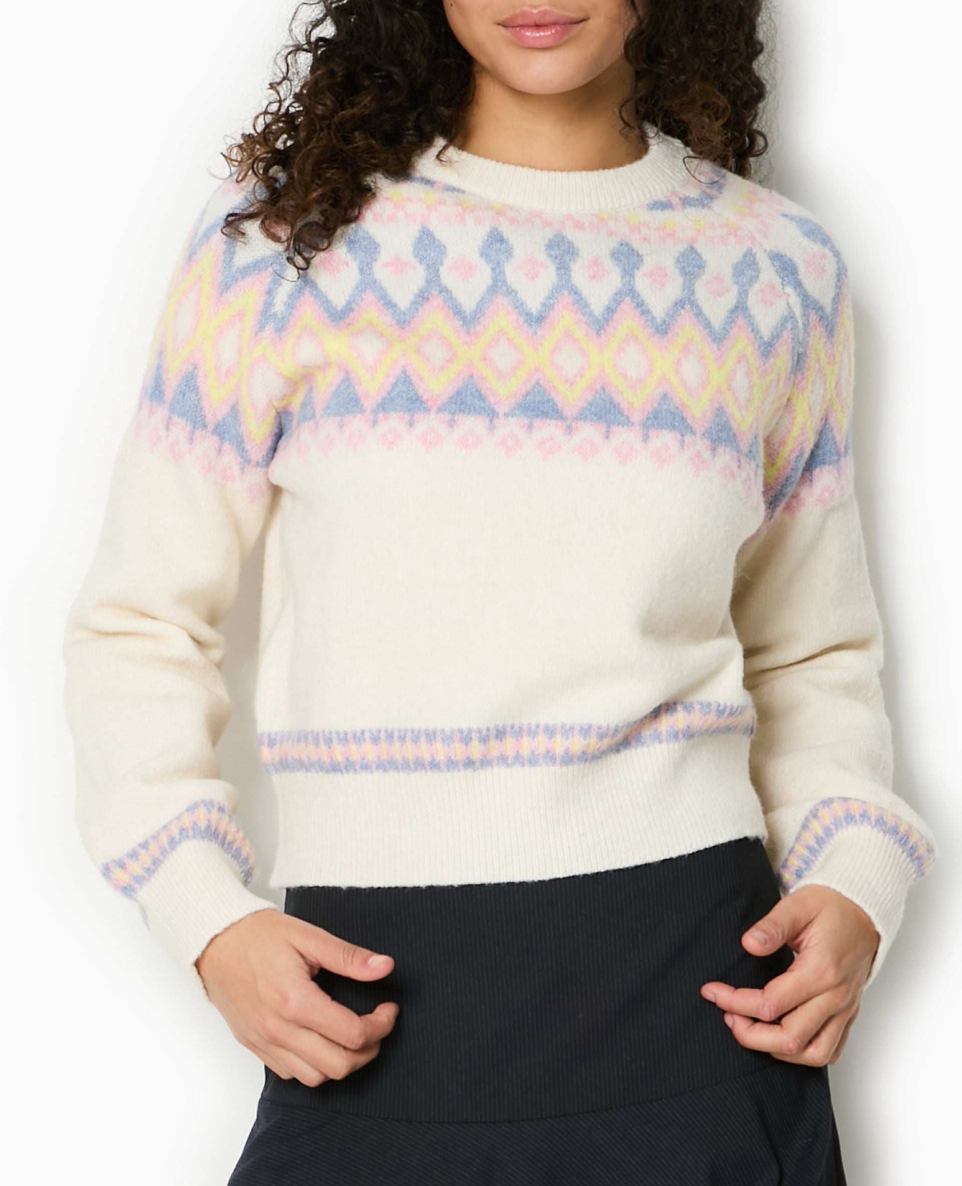 Pull col rond motif jacquard