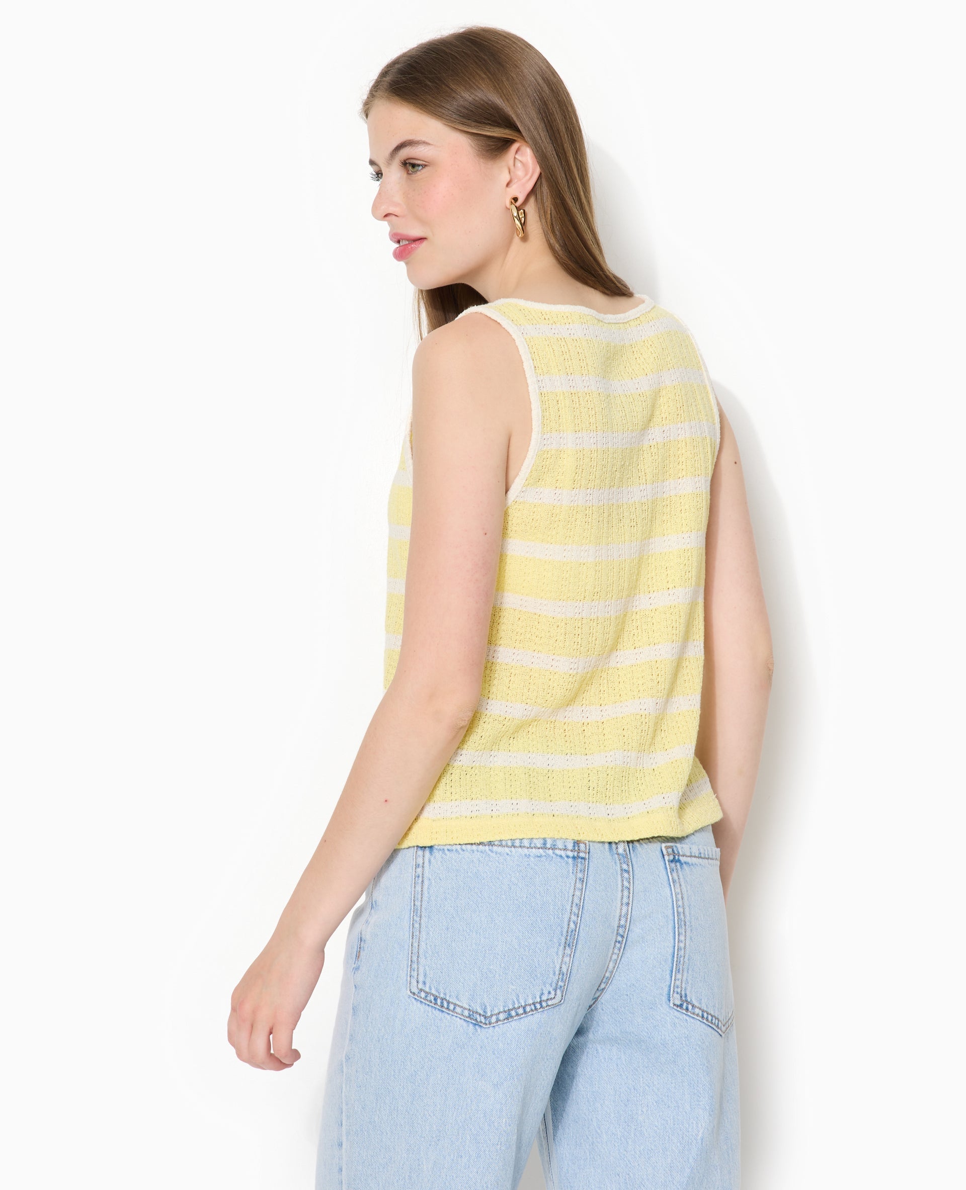 Débardeur en maille fantaisie rayée avec nouettes