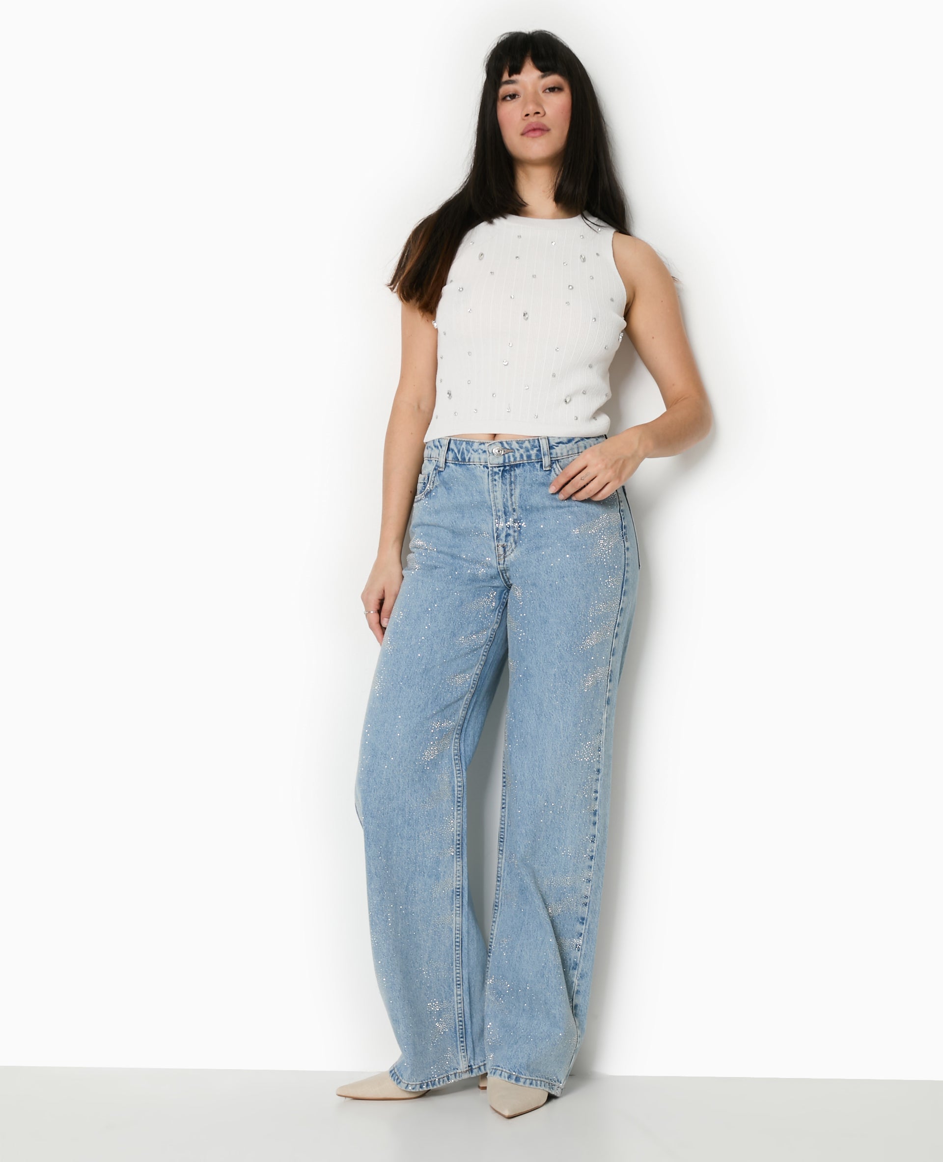 Top sans manches en maille avec strass