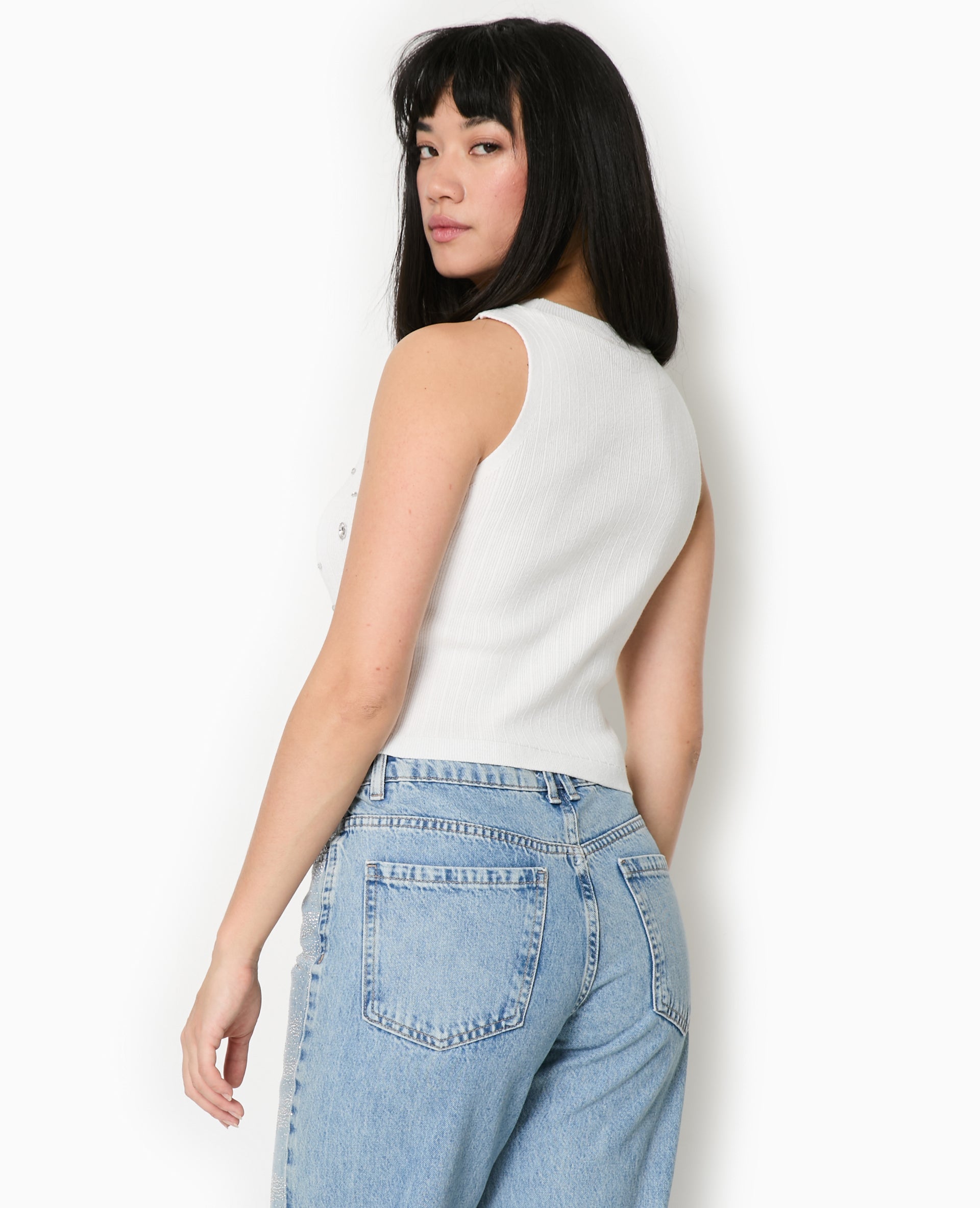 Top sans manches en maille avec strass