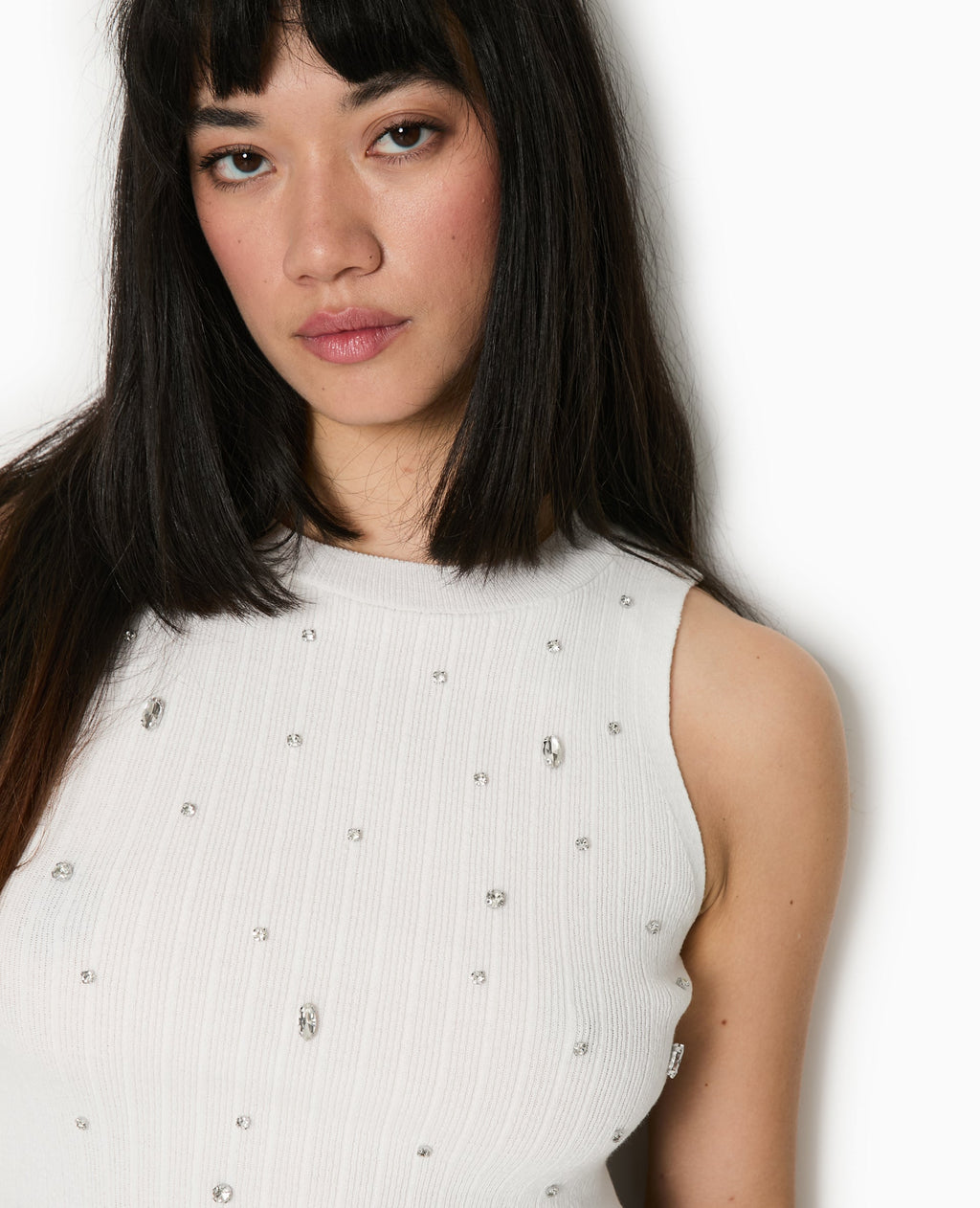 Top sans manches en maille avec strass