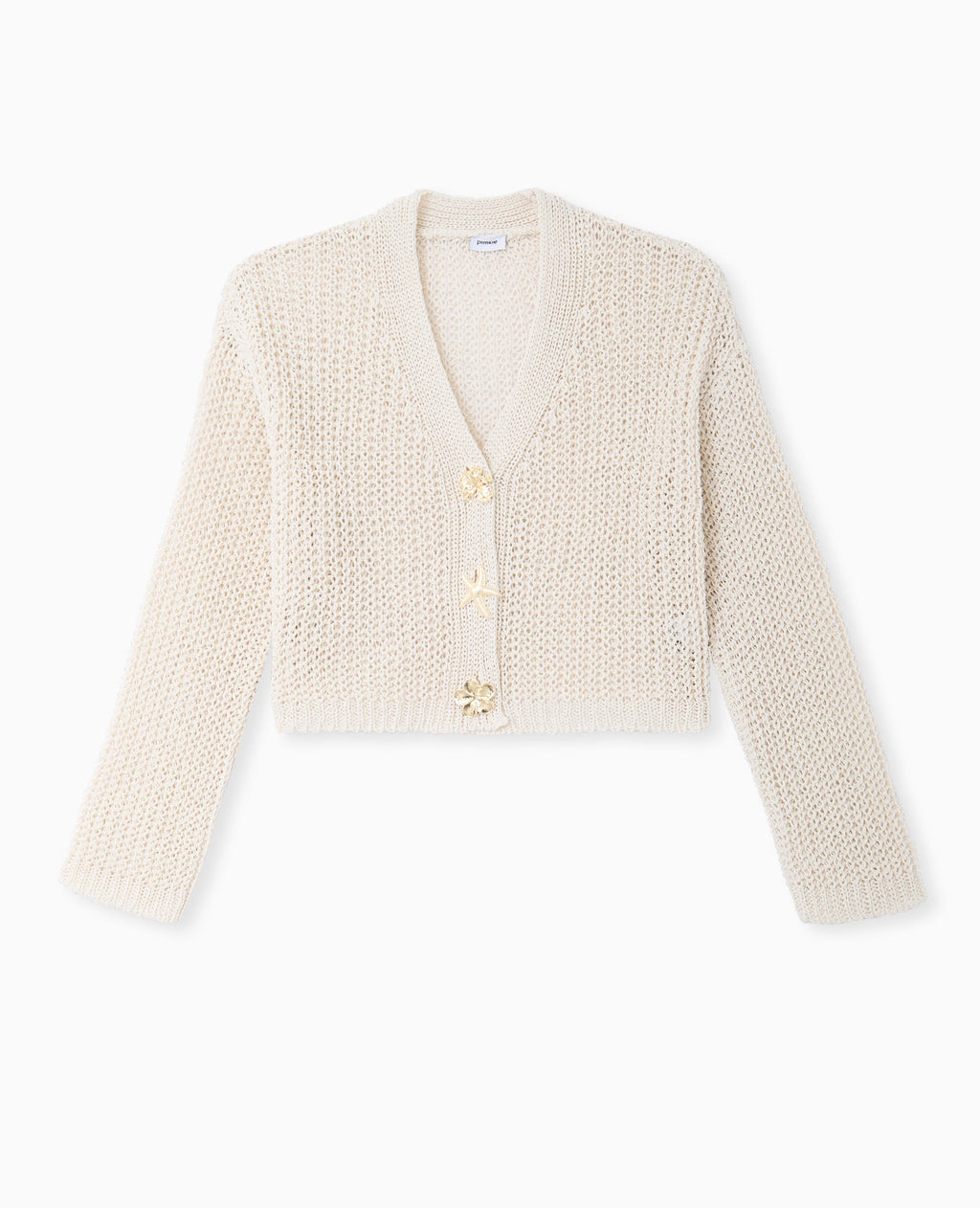 Gilet court en maille ajourée avec boutons bijoux