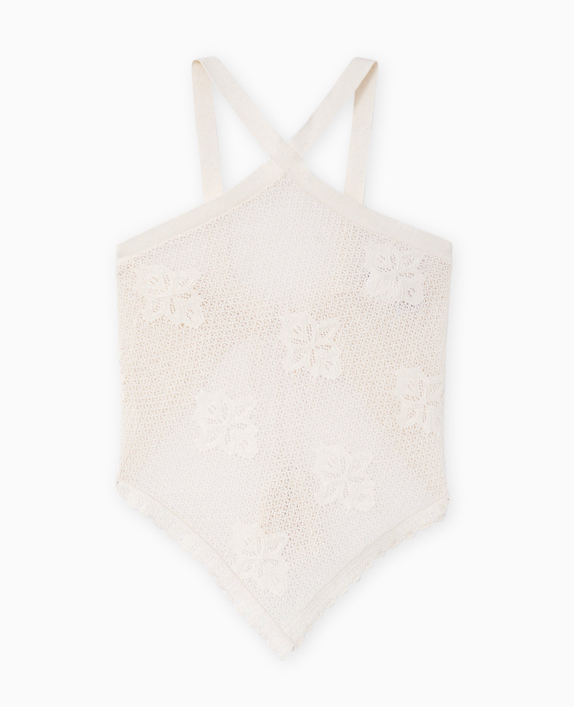 Top foulard en maille crochet ajourée