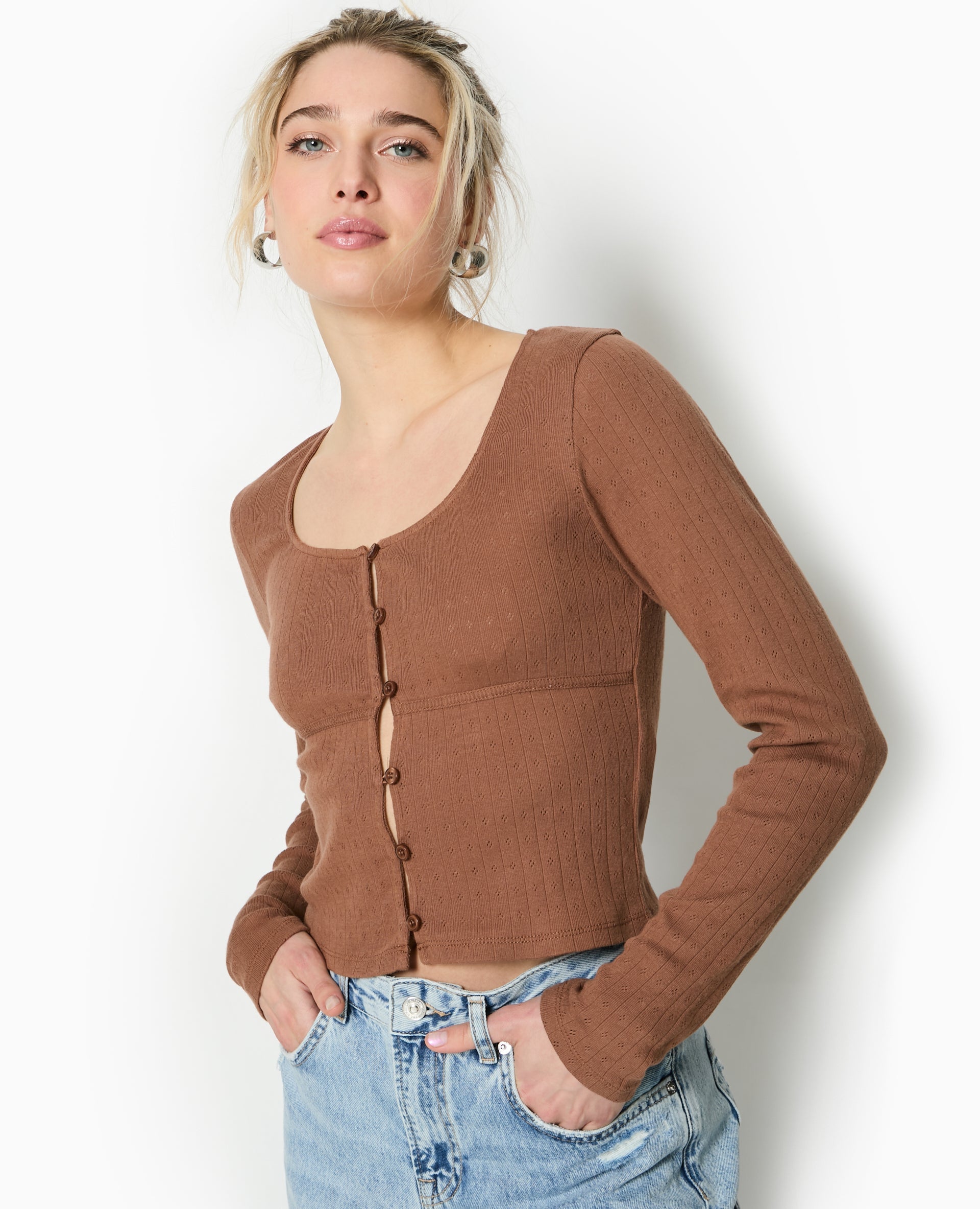 Top cardigan en maille fantaisie