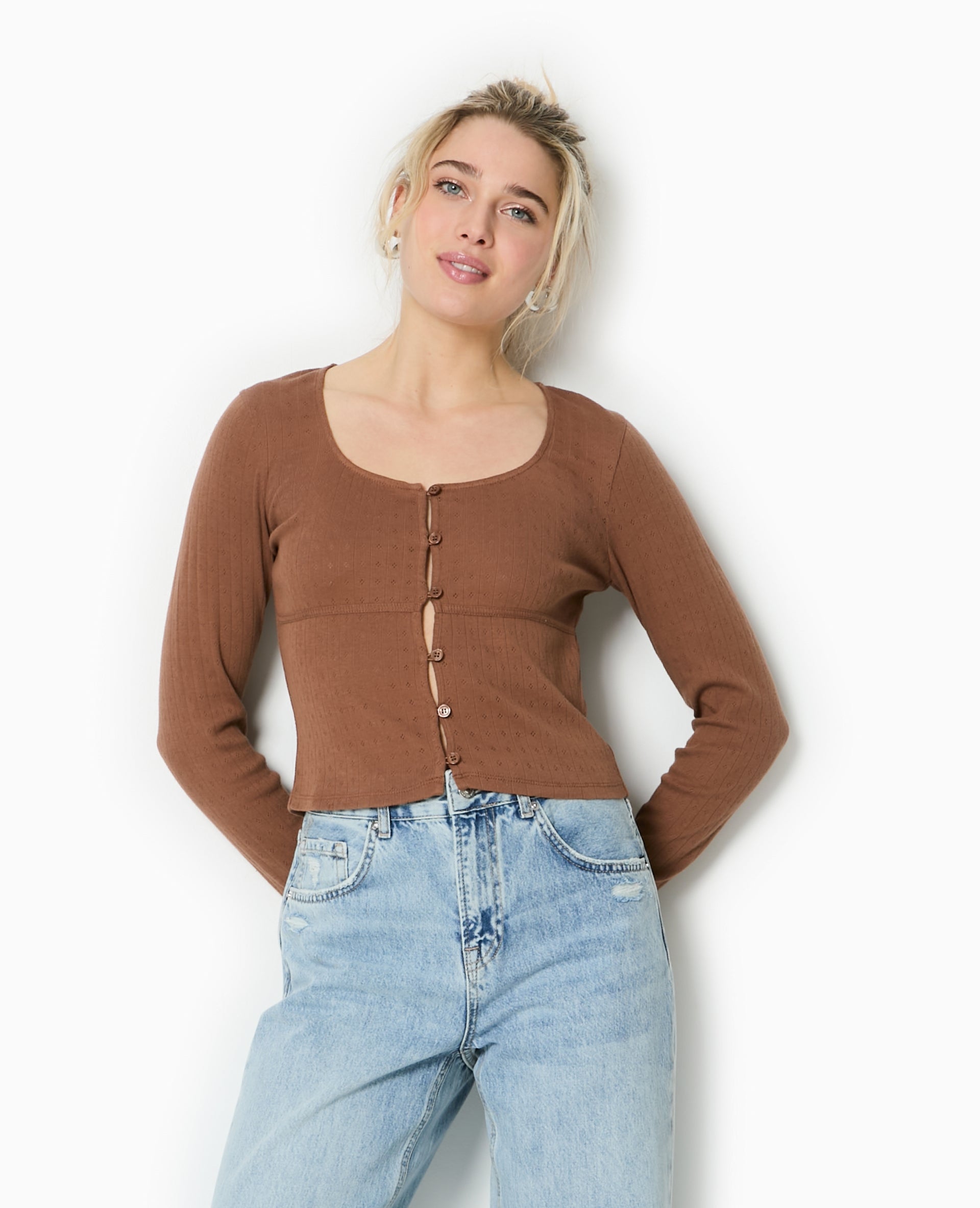 Top cardigan en maille fantaisie
