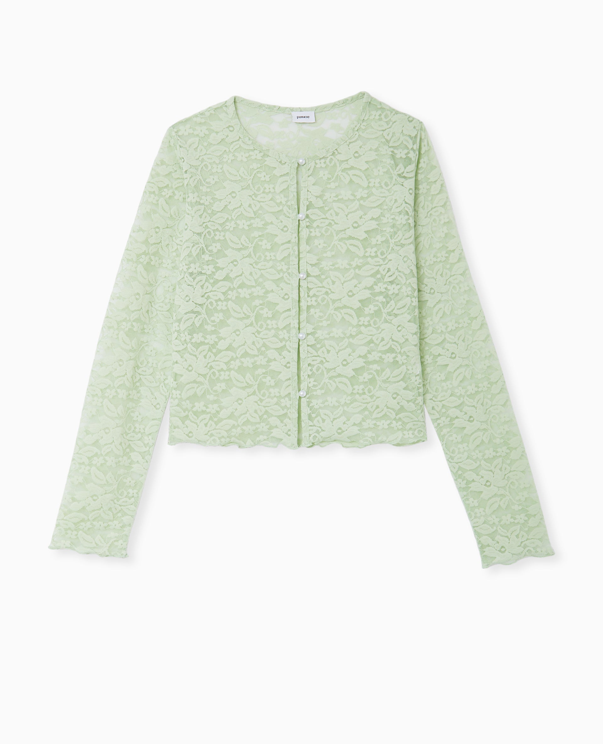 Top cardigan en dentelle avec bouton perle