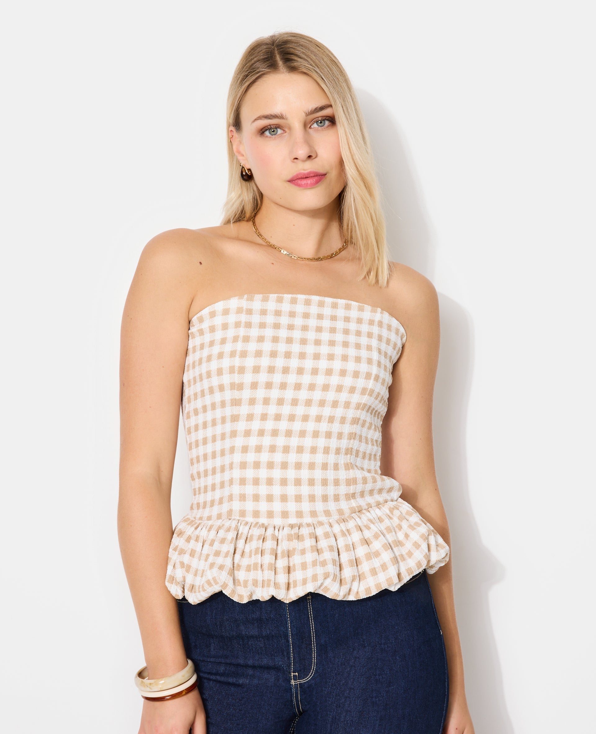 Top bustier avec base balloon motif vichy