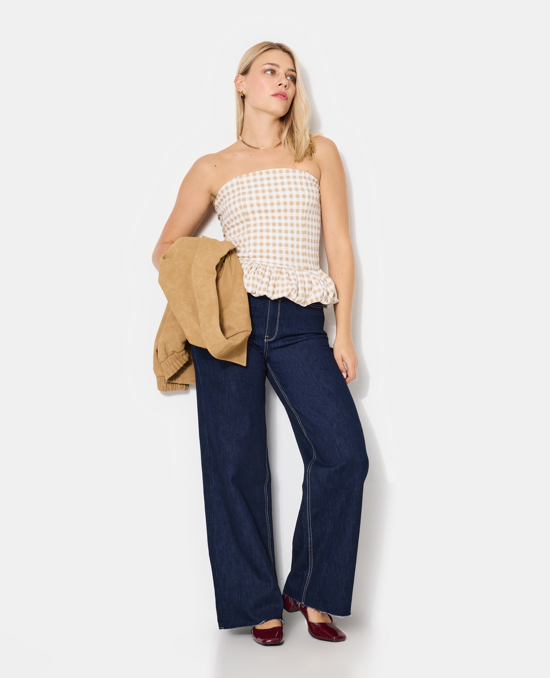 Top bustier avec base balloon motif vichy