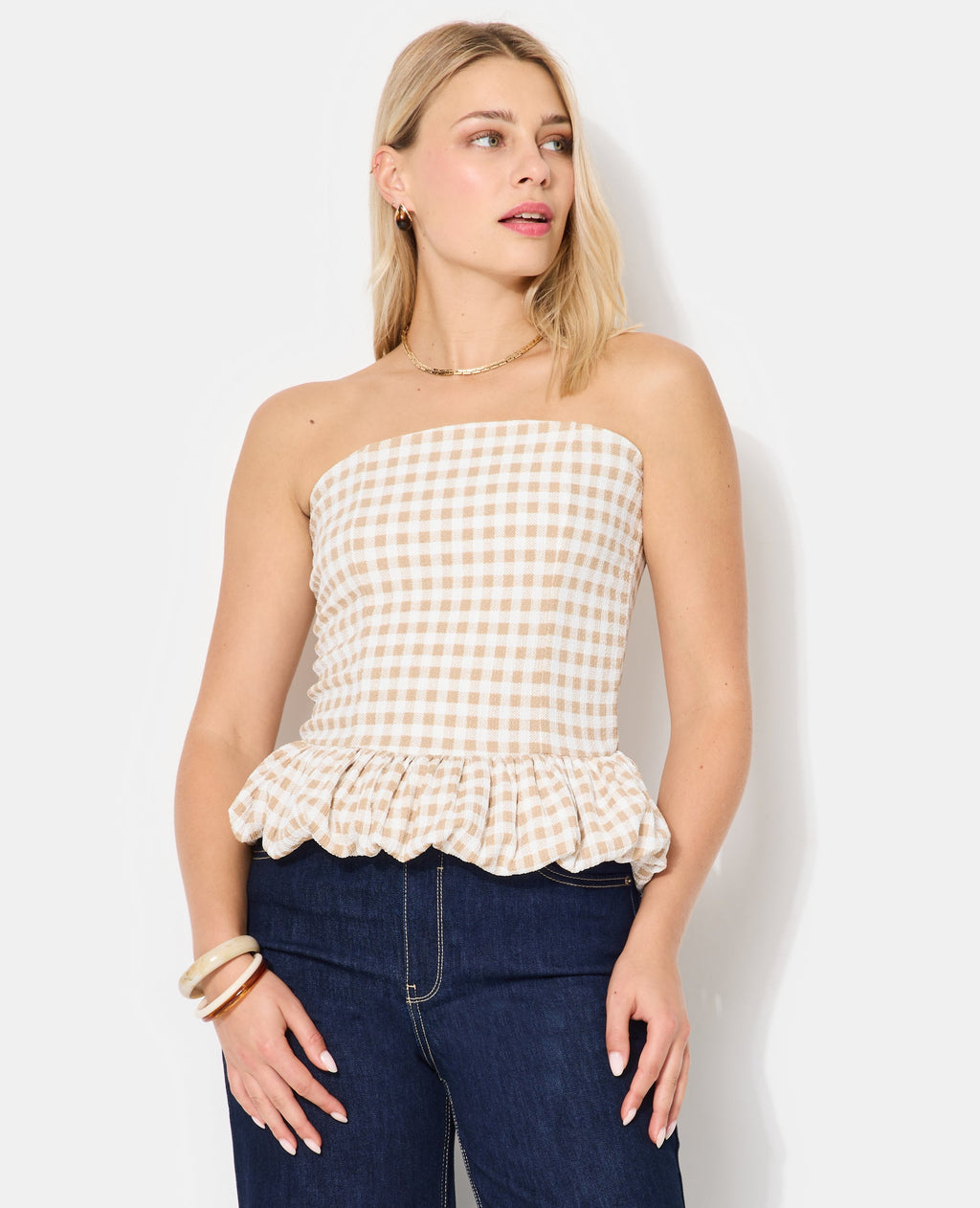 Top bustier avec base balloon motif vichy